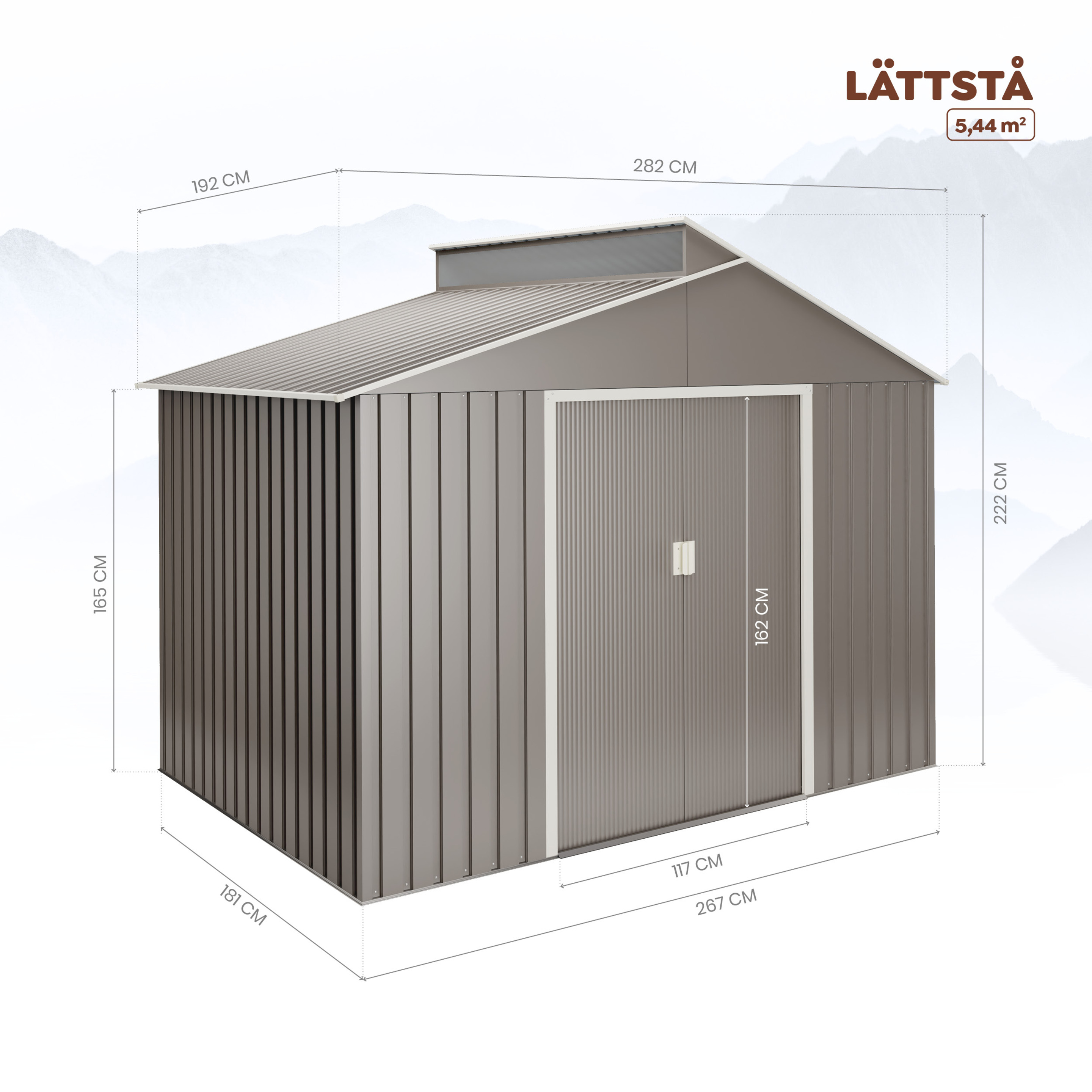 Caseta Metal Lattsta 5,44m2 - 10 Años De Garantía - 282x192x222cm.