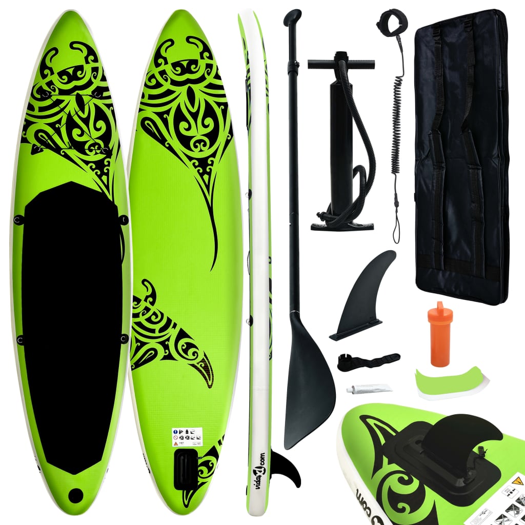 Juego De Tabla De Paddle Surf Hinchable Vidaxl 305x76x15 Cm - verde - 