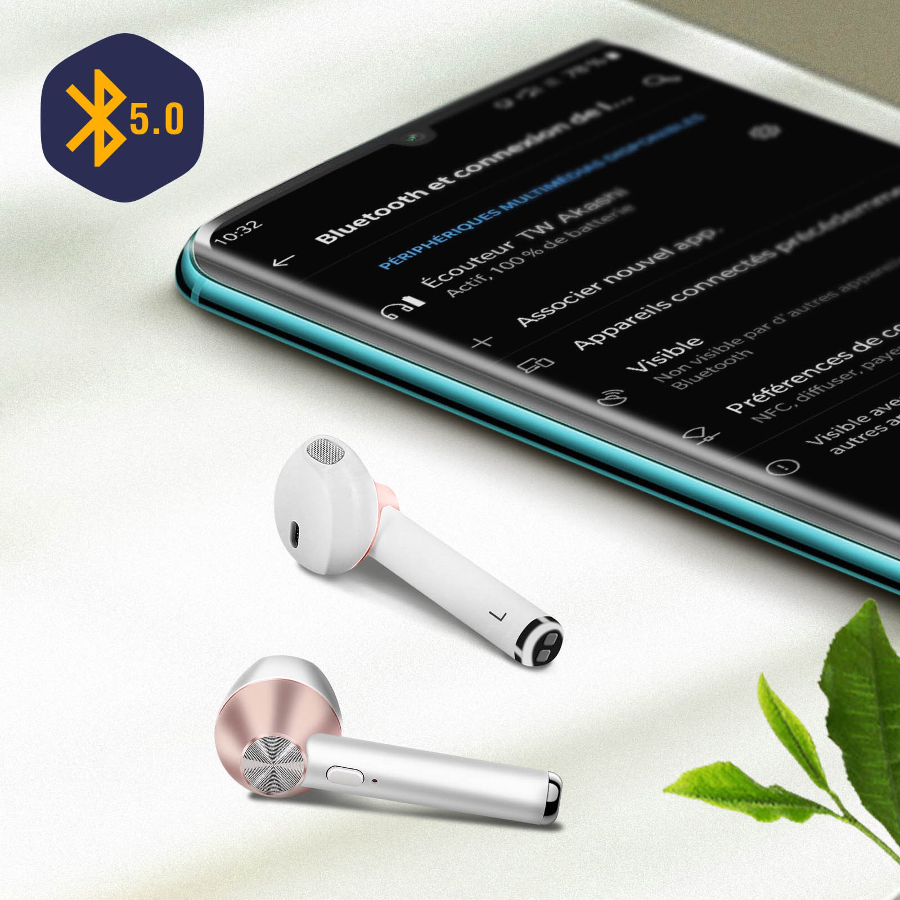 Auriculares Bluetooth 5.0 Estuche De Carga 12h Botón De Control Akashi - Rosa - Rosa  MKP