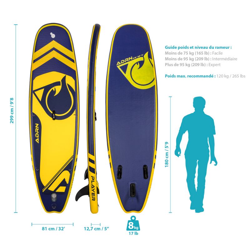 Paddle Hinchable Player 9'8 + Accesorios 299 X 81 X 12.7 Cm - Paddle Surf  MKP