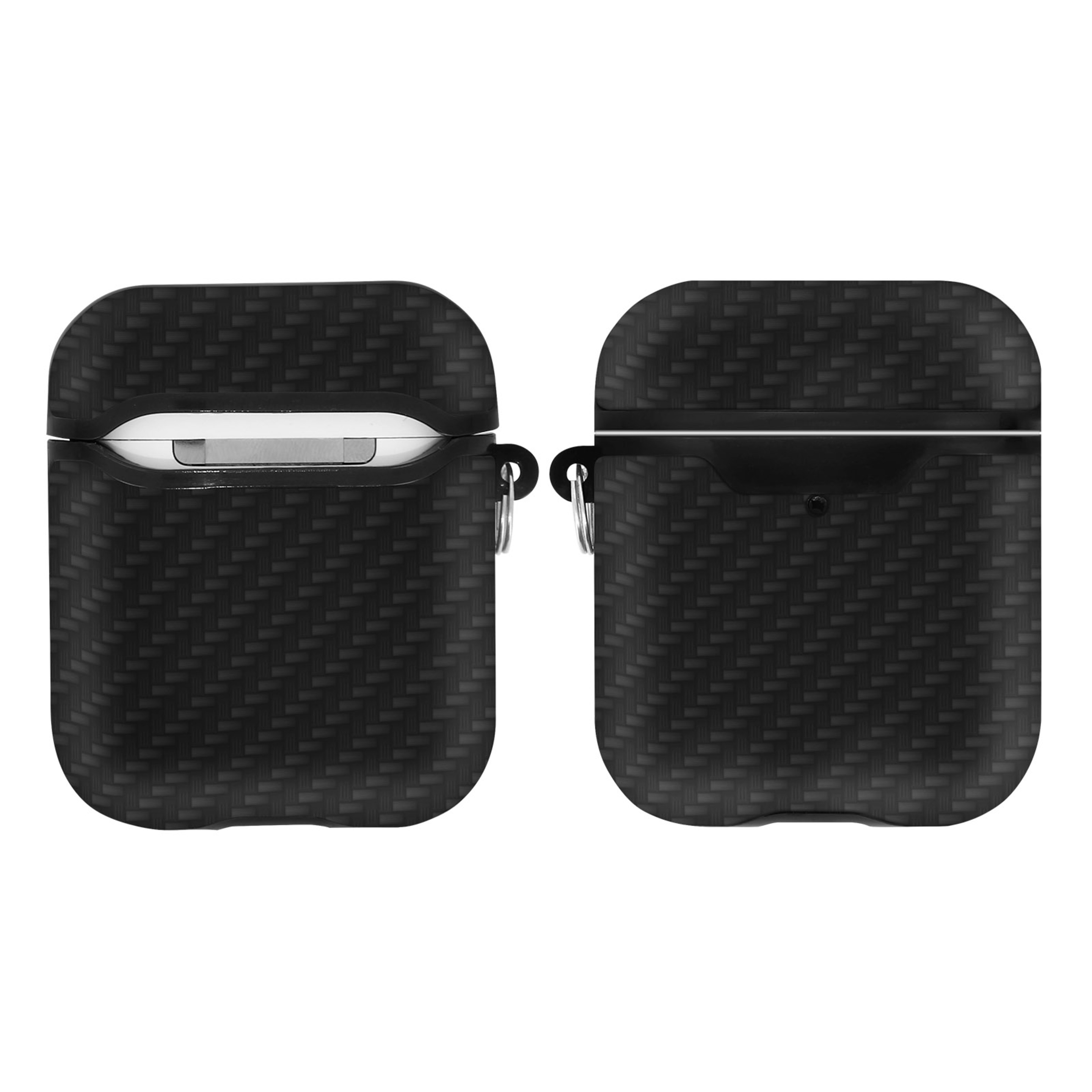 Funda Airpods 1 Y 2 Rígida Efecto Carbono Antihuellas Con Mosquetón