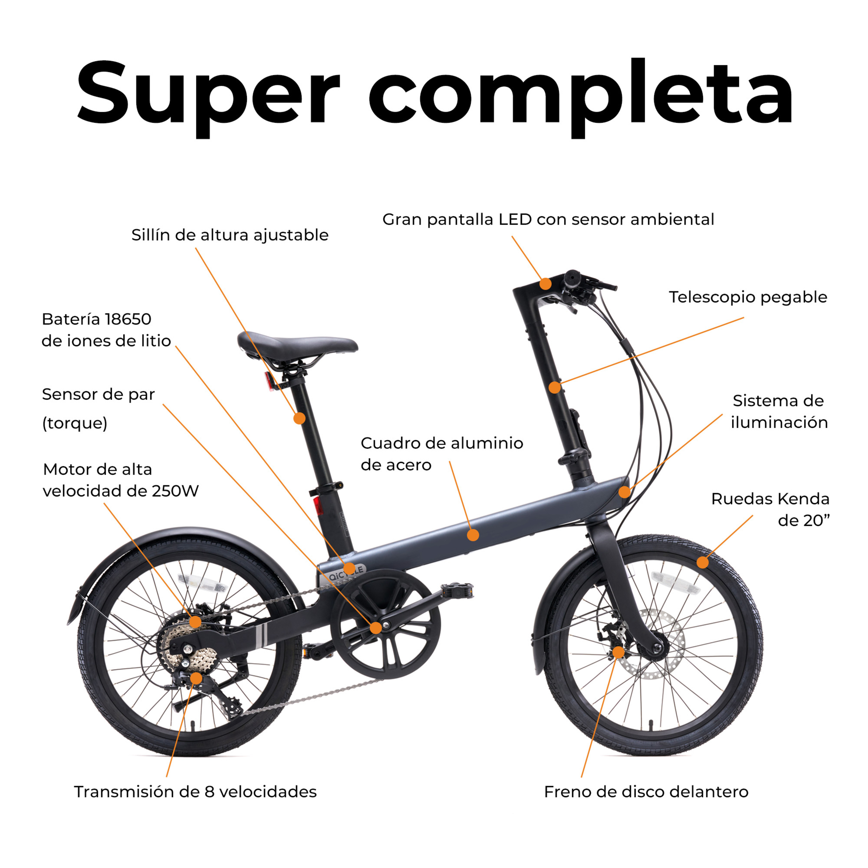 Bicicleta Eléctrica Qicycle C2, Conectada, 8 Velocidades, Pantalla Led