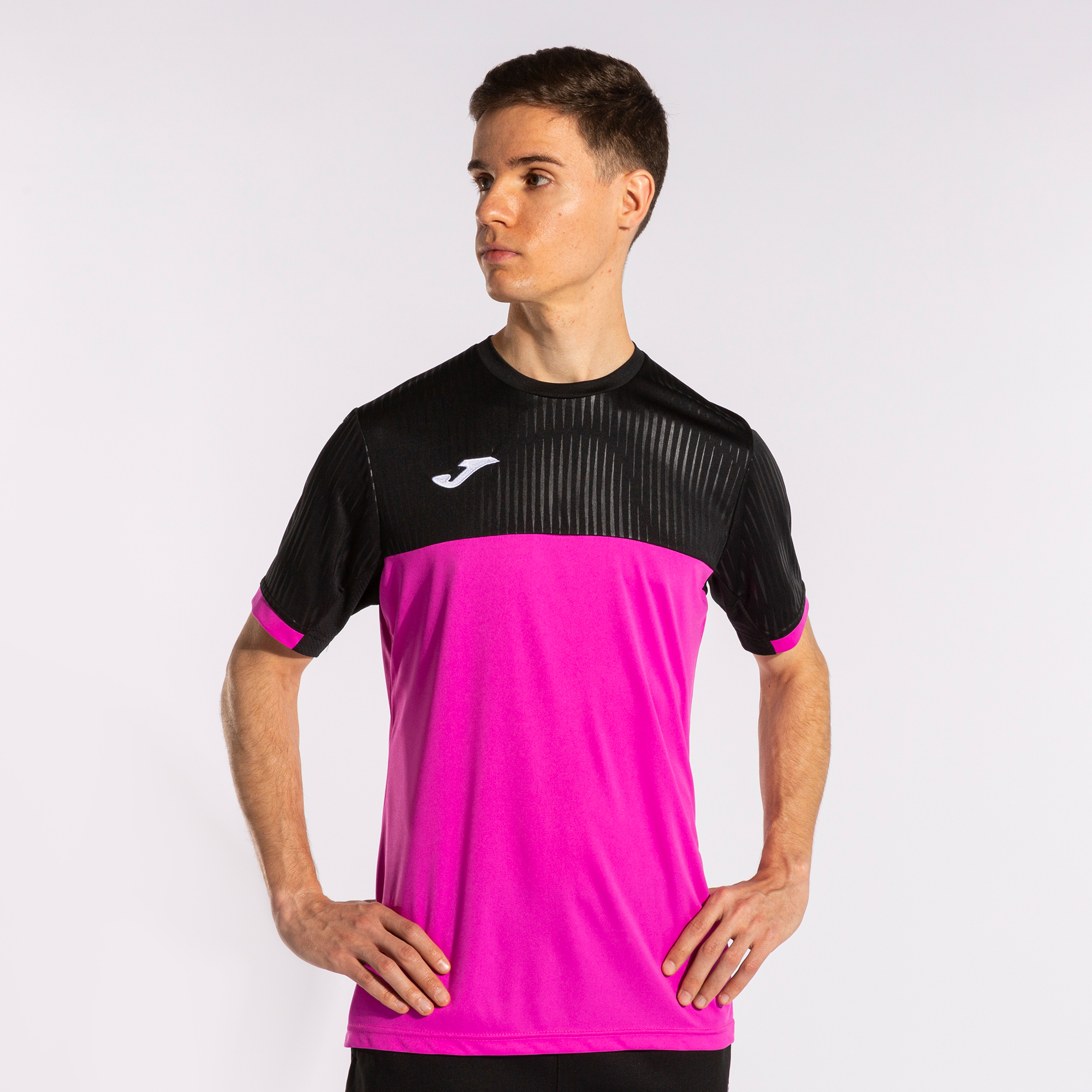 Camiseta Manga Corta Joma Montreal Rosa Flúor Negro