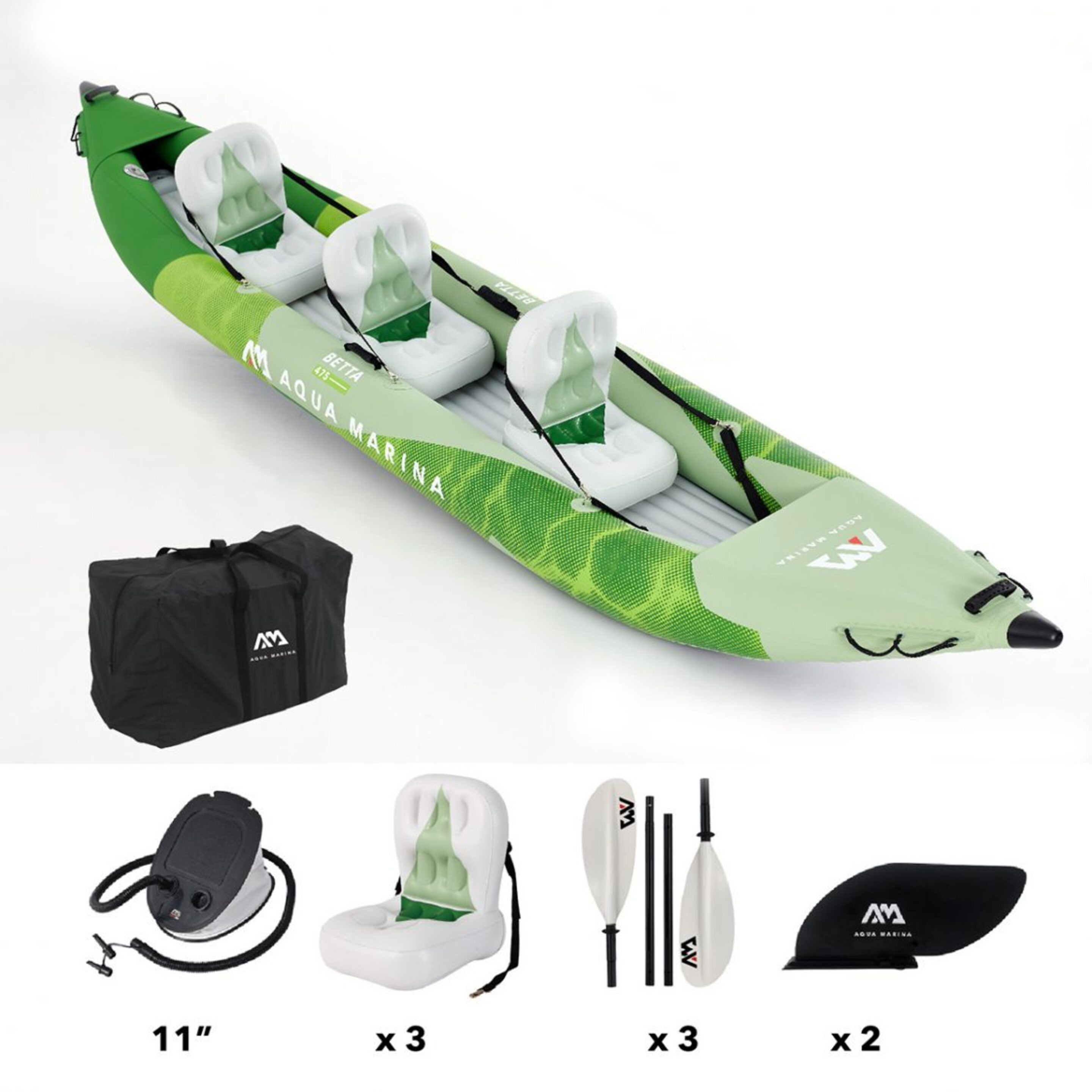 Kayak Hinchable Betta 475 - Verde/Gris - Kayak 3 plazas  MKP
