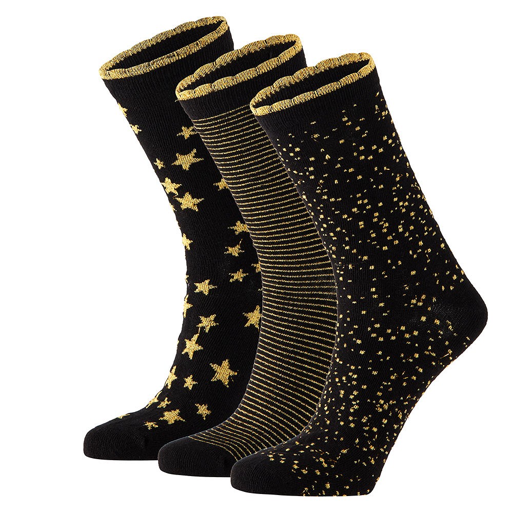 Calcetines Apollo Essentials Glitter Dorado - Negro/Oro - Pack 3 Pares Fashion  MKP