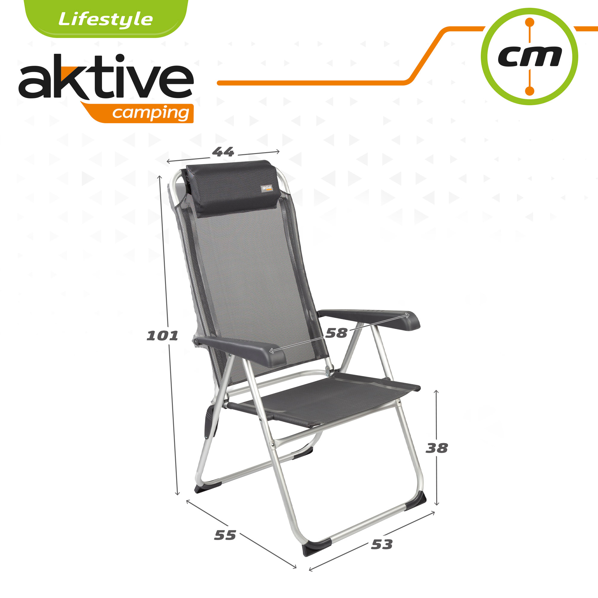 Cadeira De Campismo Dobrável Multiposições Cinza Escuro C/almofada Aktive