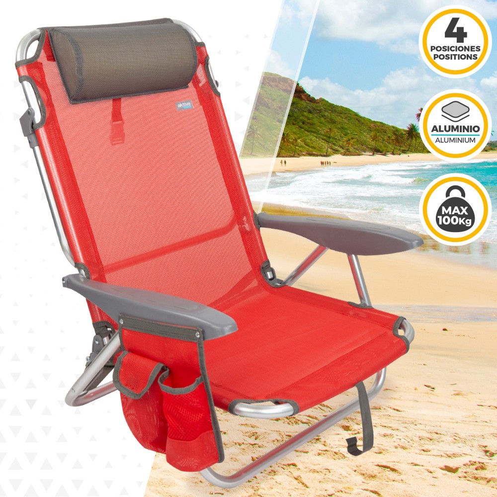 Saving Pack 2 Cadeiras De Praia Multiposições Menorca Com Almofada E Bolso 51x45x76 Cm Aktive