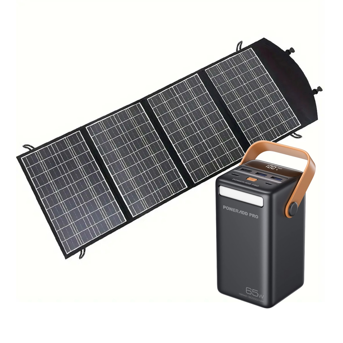 Panel Solar Cargador Klack Plegable Portátil 60w Y Powerbank - Banco De Energía De 50.000 Mah - 65w