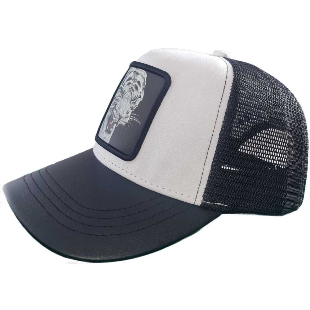 Gorra-tigre Blanco De Cuero Sintético Y Terciopelo