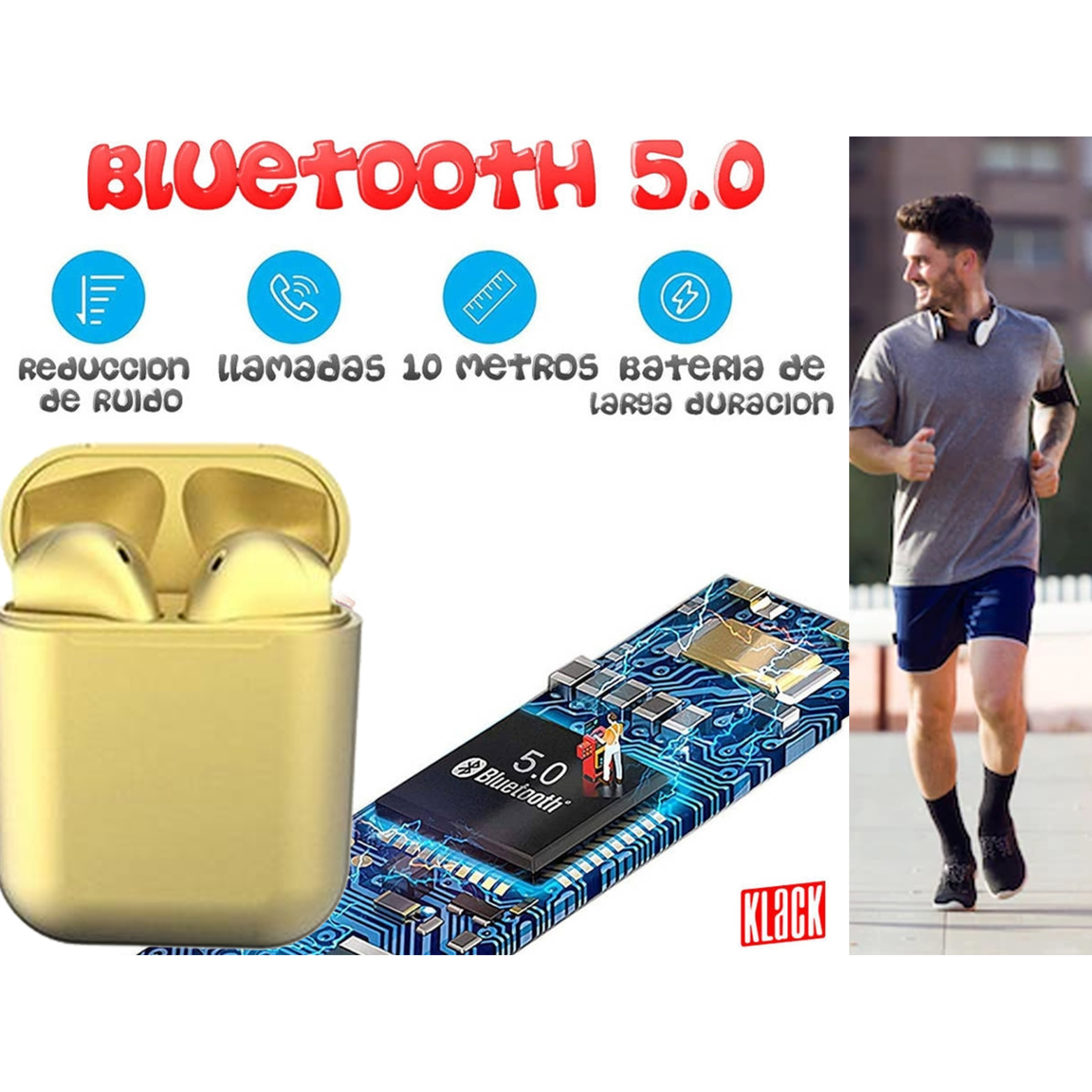 Auriculares Bluetooth Inalámbricos Tws 5.0 Universal Ios E Android + Capa Klack Amarelo Metalizado
