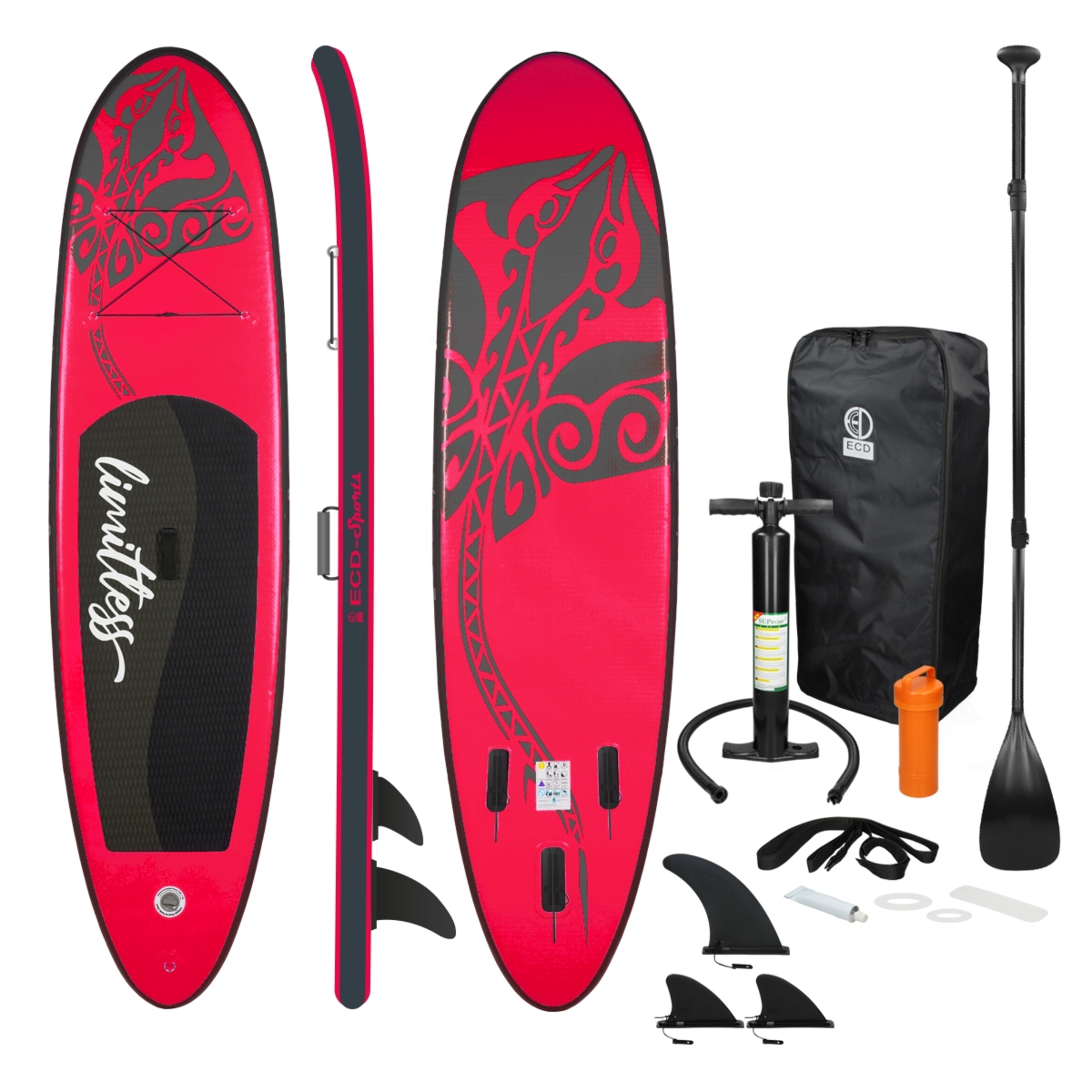 Prancha De Surf Stand Up Sem Limites Suportes Insufláveis Pink 308x76x10cm Acessórios Incluídos