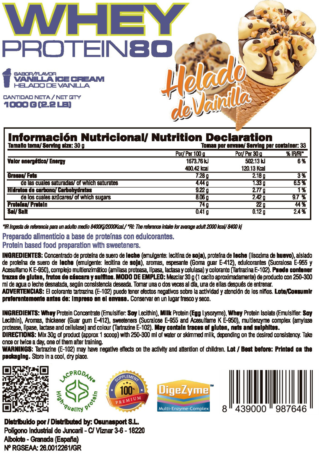 Whey Protein80 - 1kg De Mm Supplements Sabor Helado De Vainilla