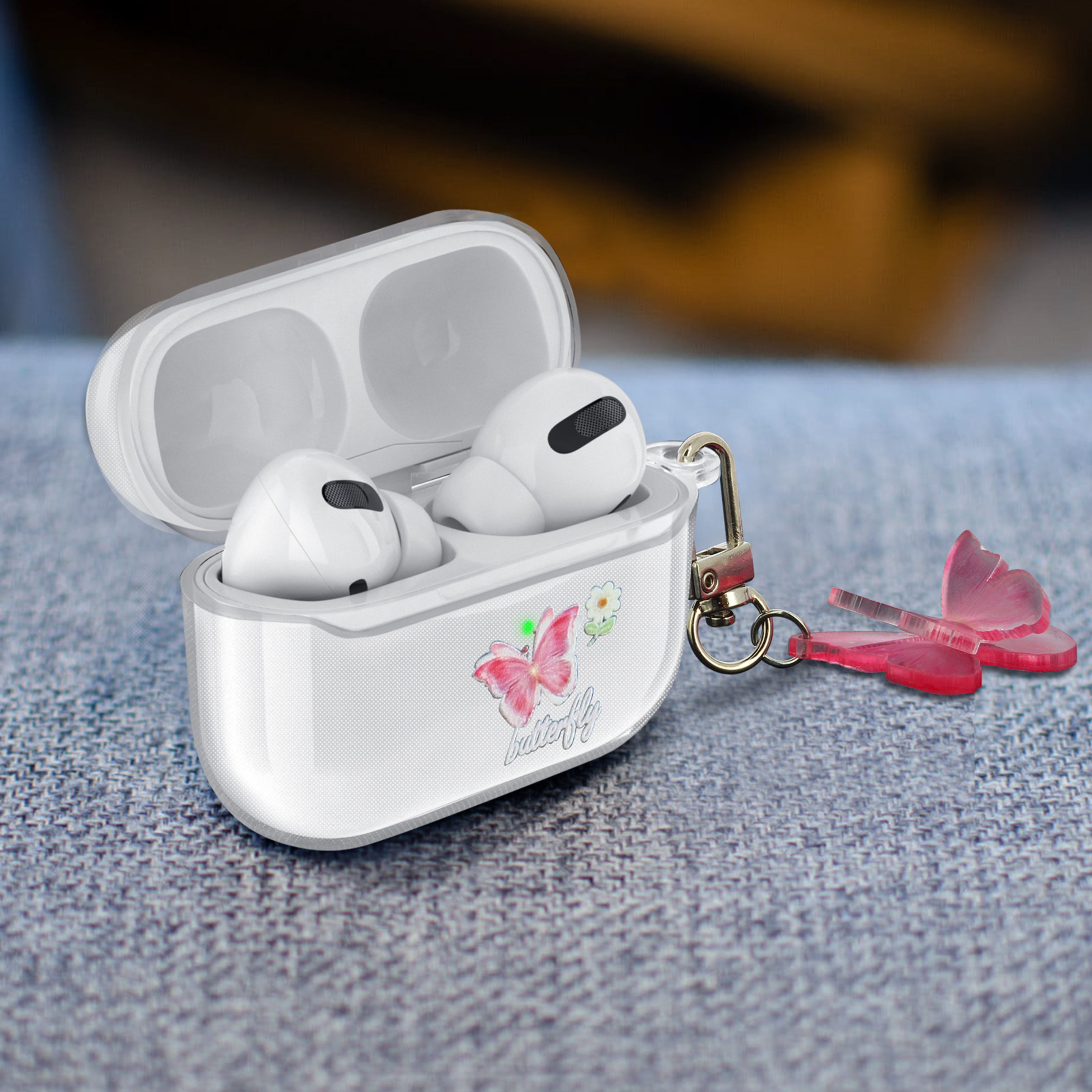 Funda Airpods Pro De Silicona Diseño Mariposas + Mosquetón