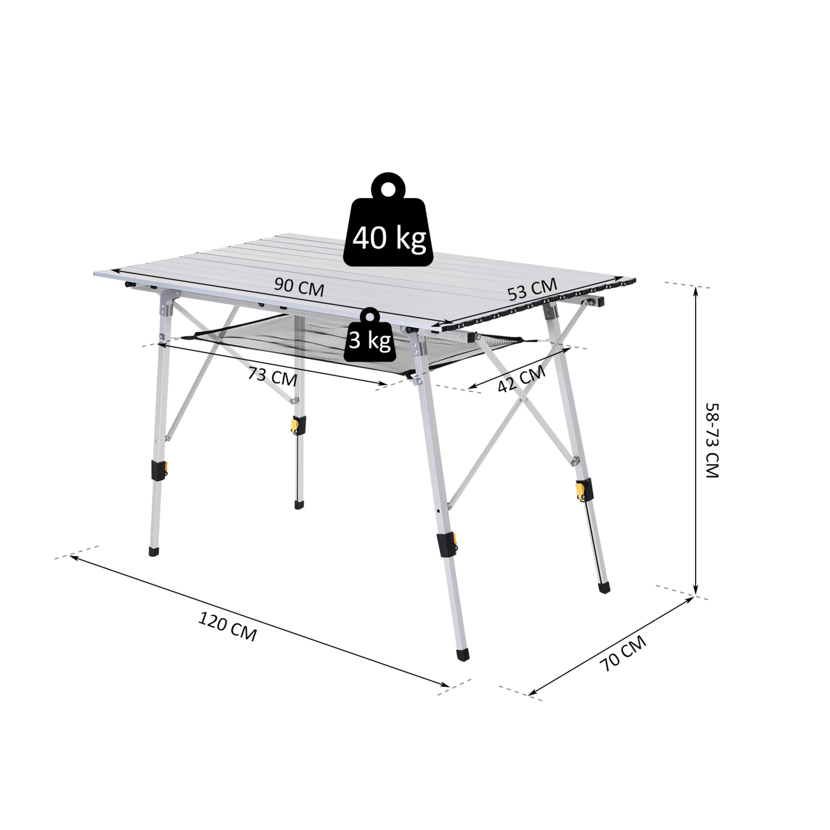 Outsunny Mesa Plegable Camping Mesa De Picnic Aluminio Regulable 4 Personas 120x70x58-73cm