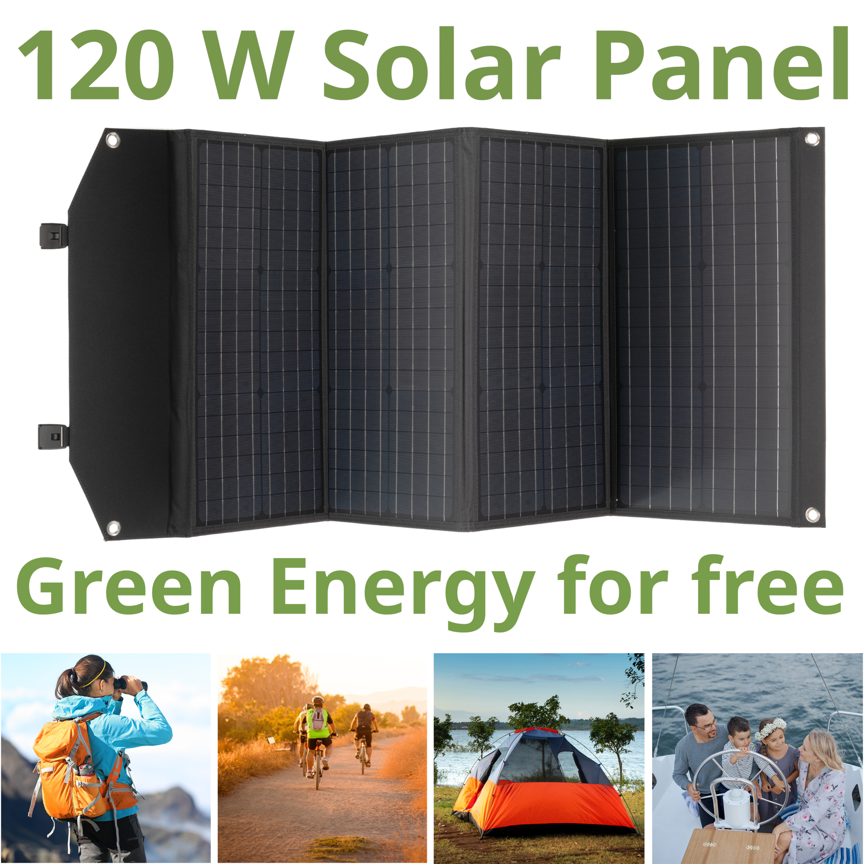 Panel Solar Móvil Cargador De 120w - Negro - Con Conexión Usb Y Dc - 120 W  MKP