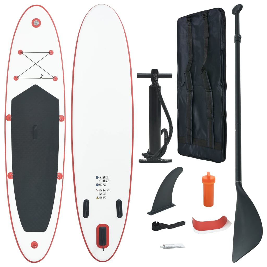 Set Tabla Paddle Surf Vidaxl Inflable 330 Largo - blanco-rojo - 