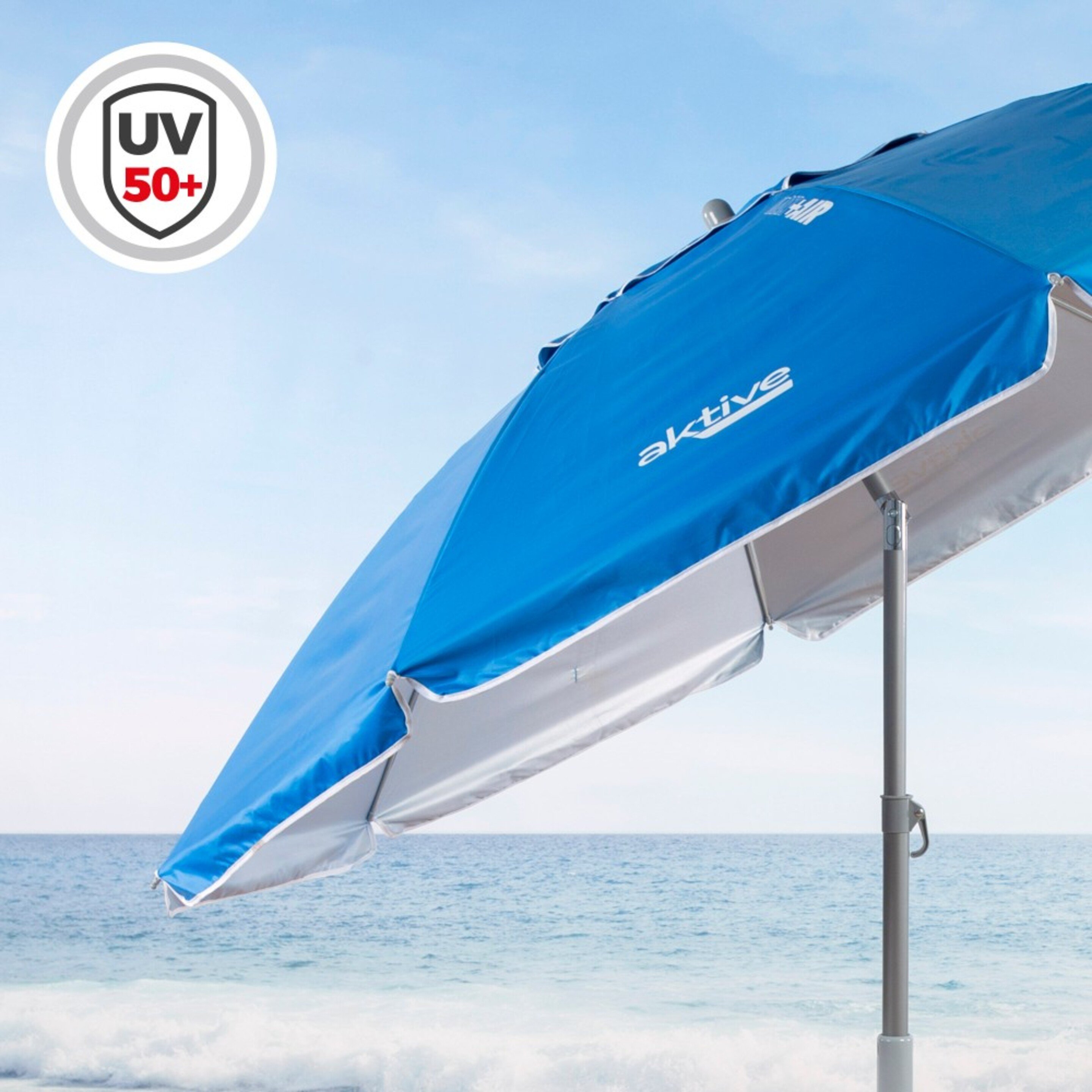Guarda-chuva De Praia À Prova De Vento Ø220 Cm Azul C/mastro Basculante Aktive