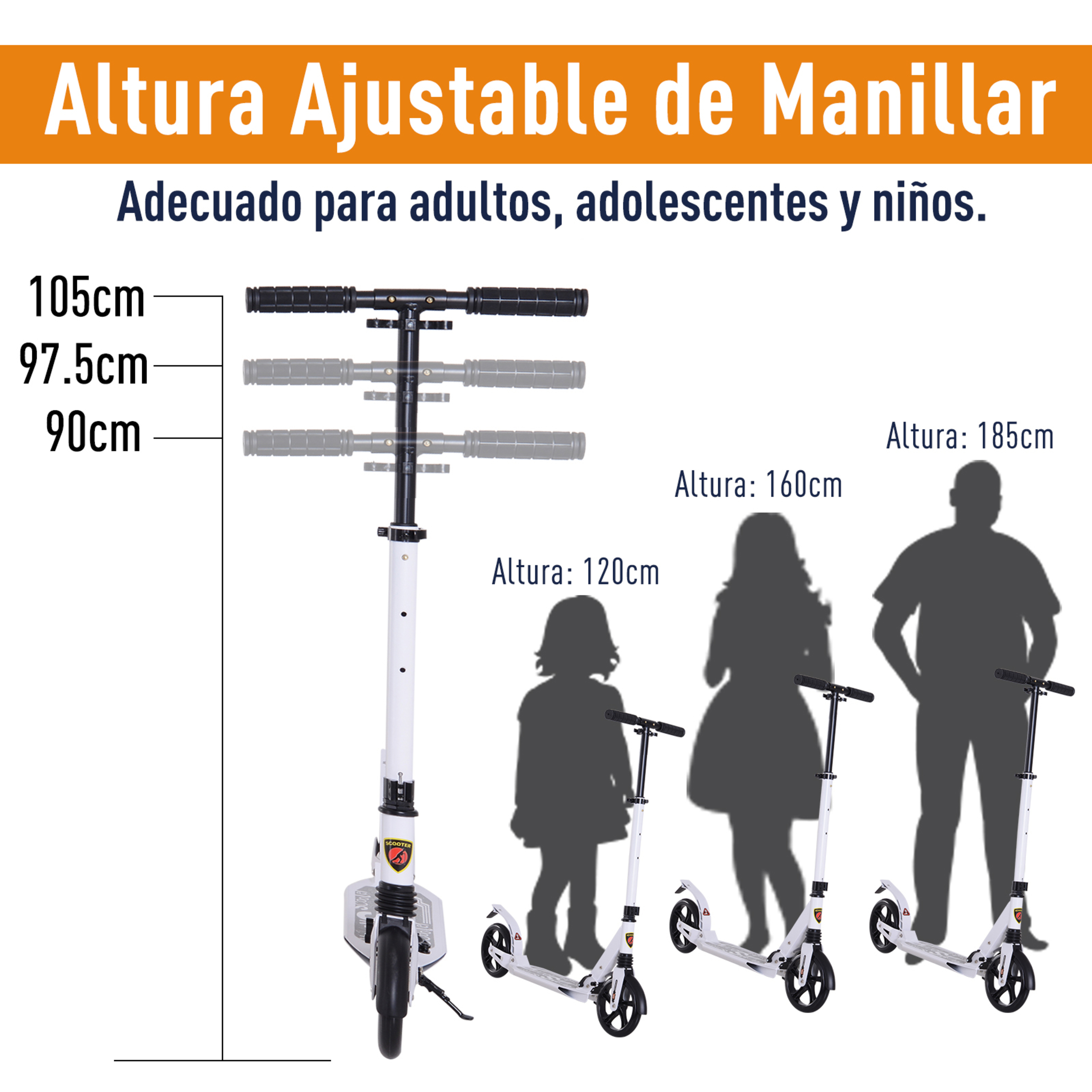 Homcom Patinete Plegable Scooter Con Manillar Altura Ajustable Patinete Para Adultos