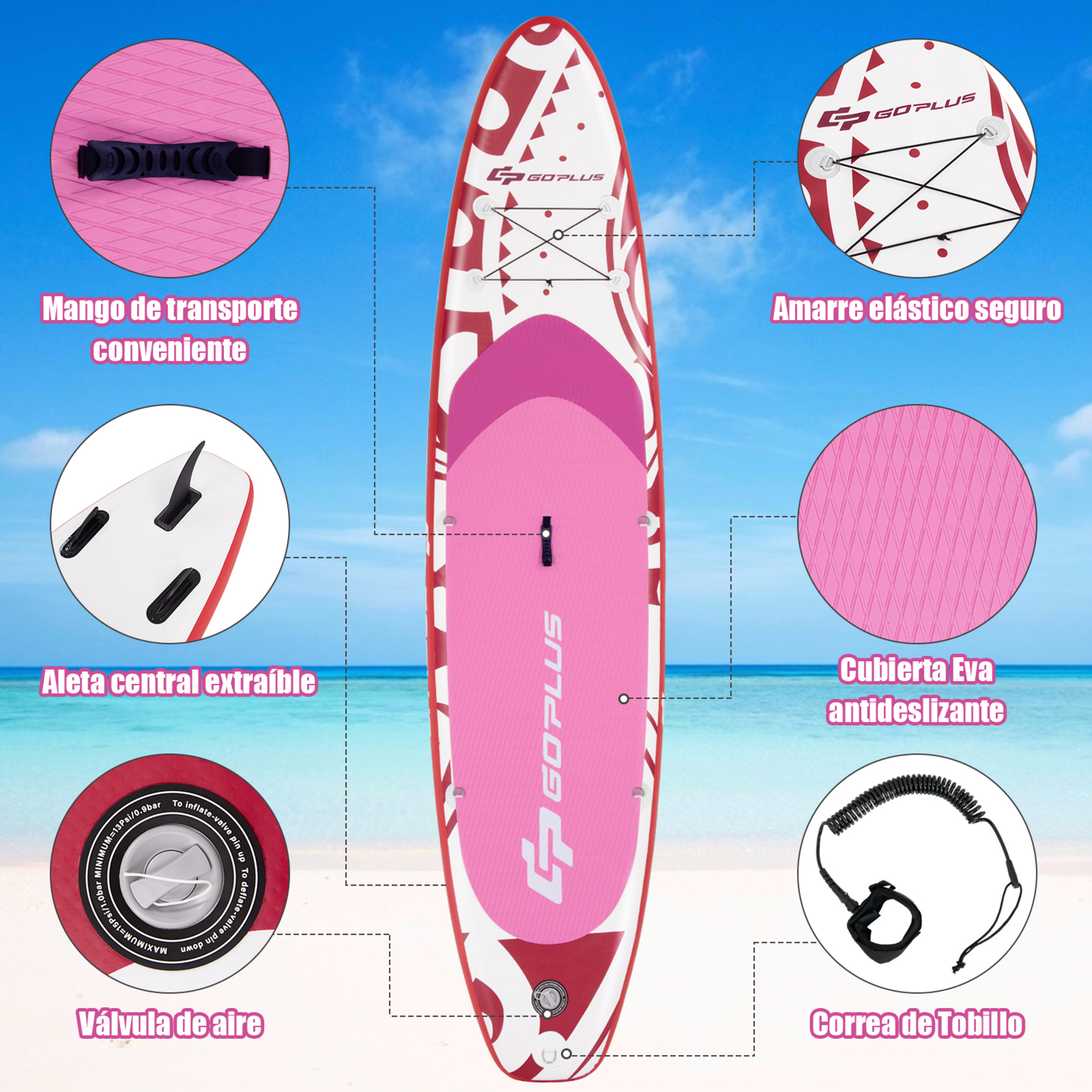 Tabla Inflable De Paddle Costway 325 X 76 X 15 Cm - Rosa  MKP