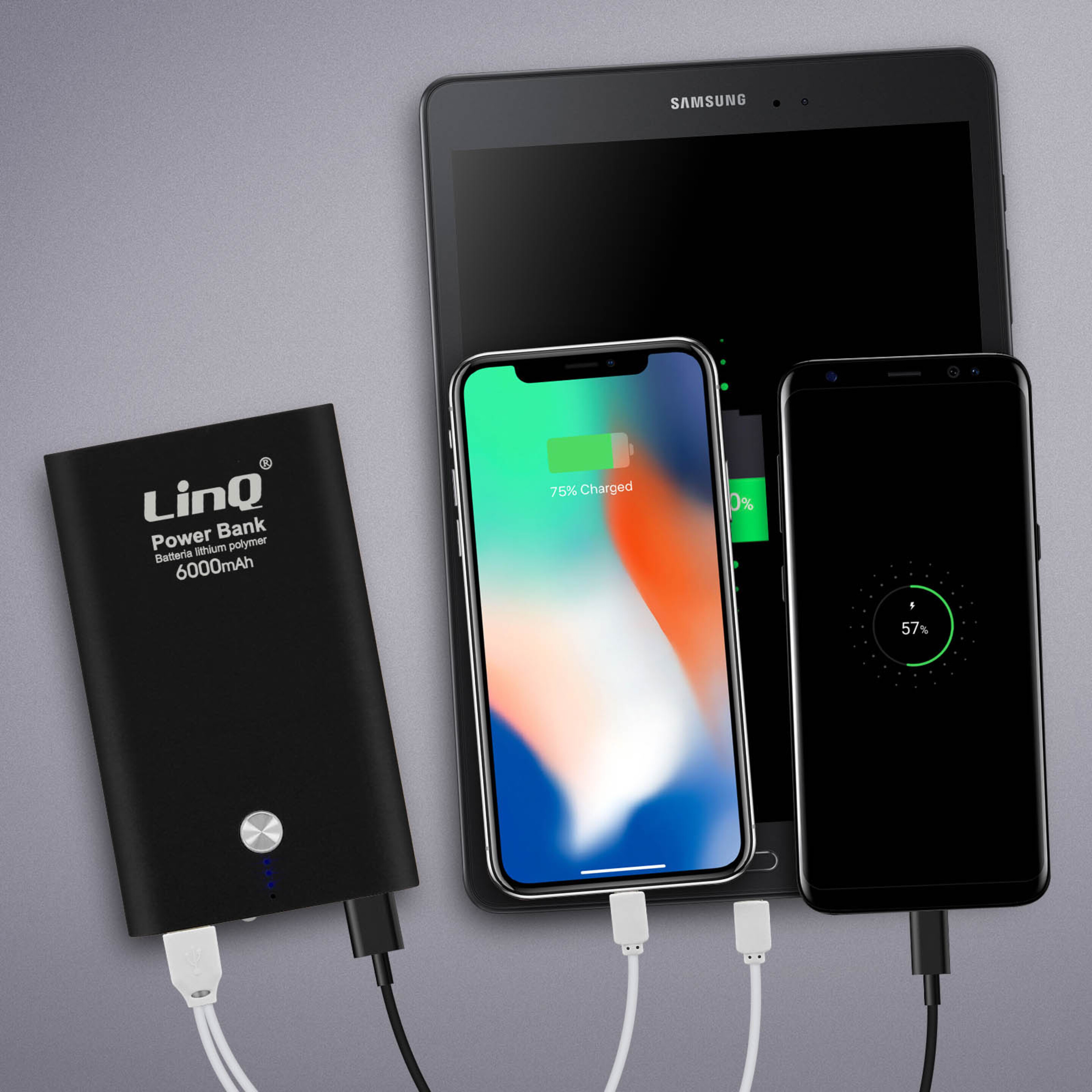 Batería De Emergencia 6000 Mah, 2 Puertos Usb Y Quickcharge 2.0 De Linq