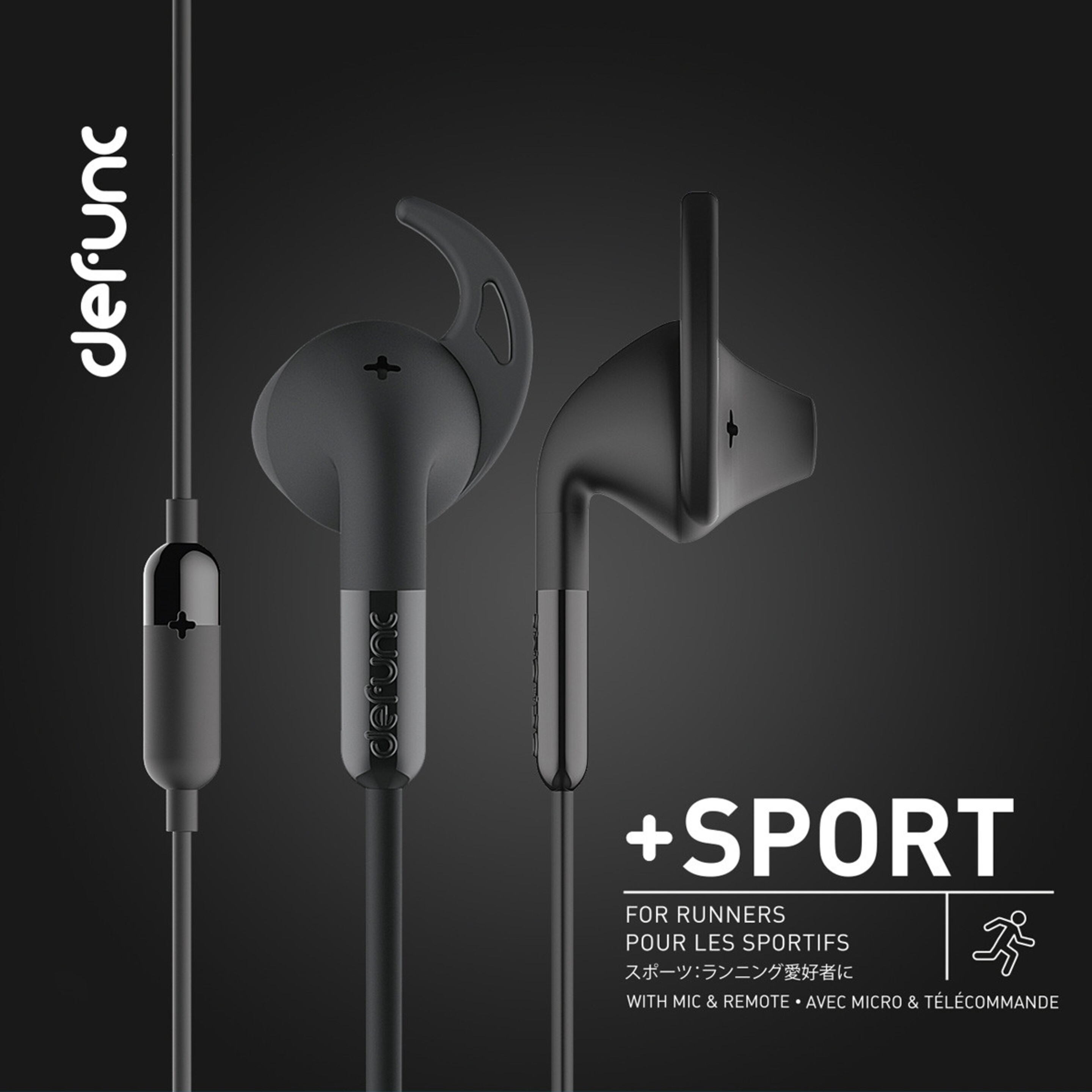 Auriculares Defunc +  Sport Con Cable Jack 3,5 Mm - Negro  MKP