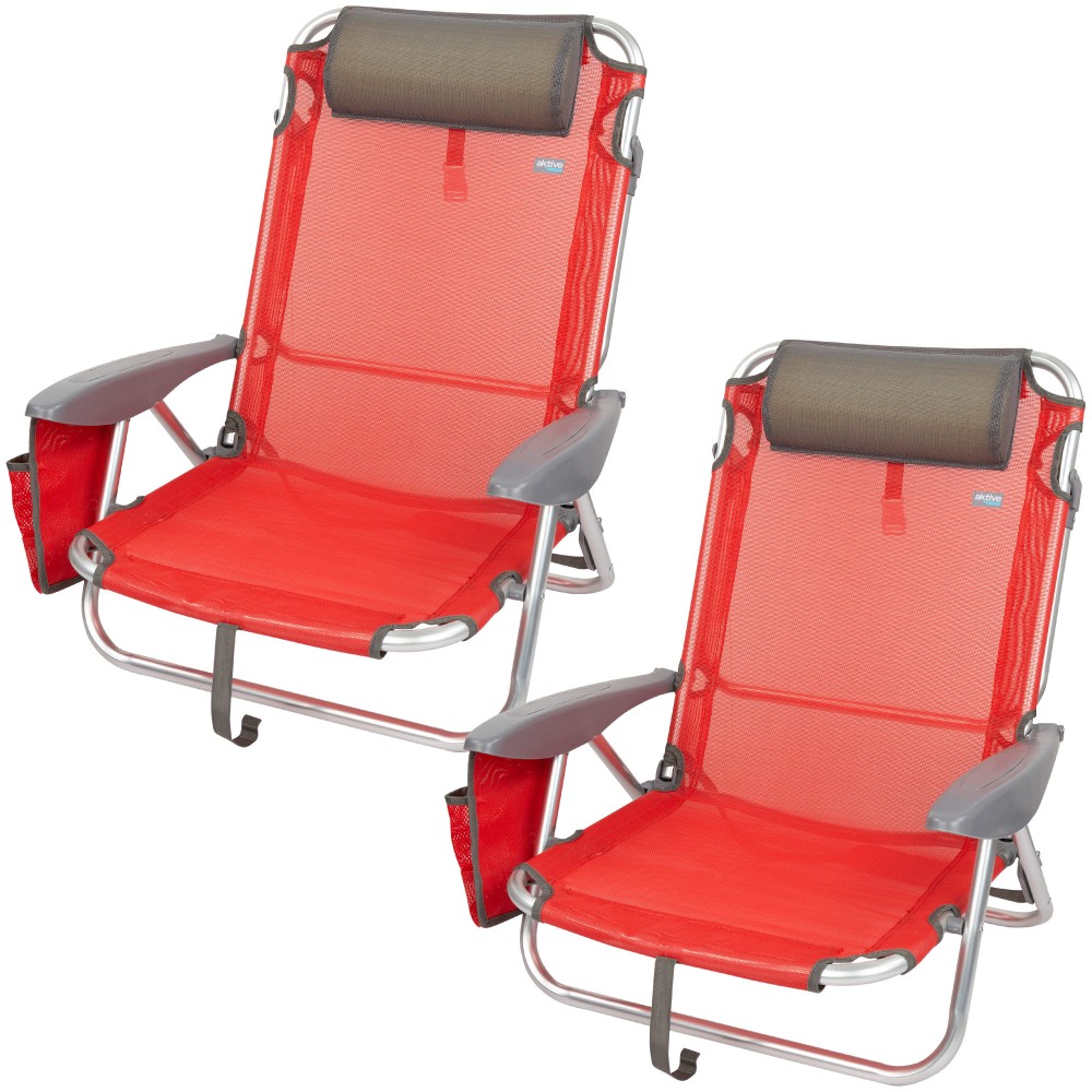 Saving Pack 2 Cadeiras De Praia Multiposições Menorca Com Almofada E Bolso 51x45x76 Cm Aktive - rojo - 