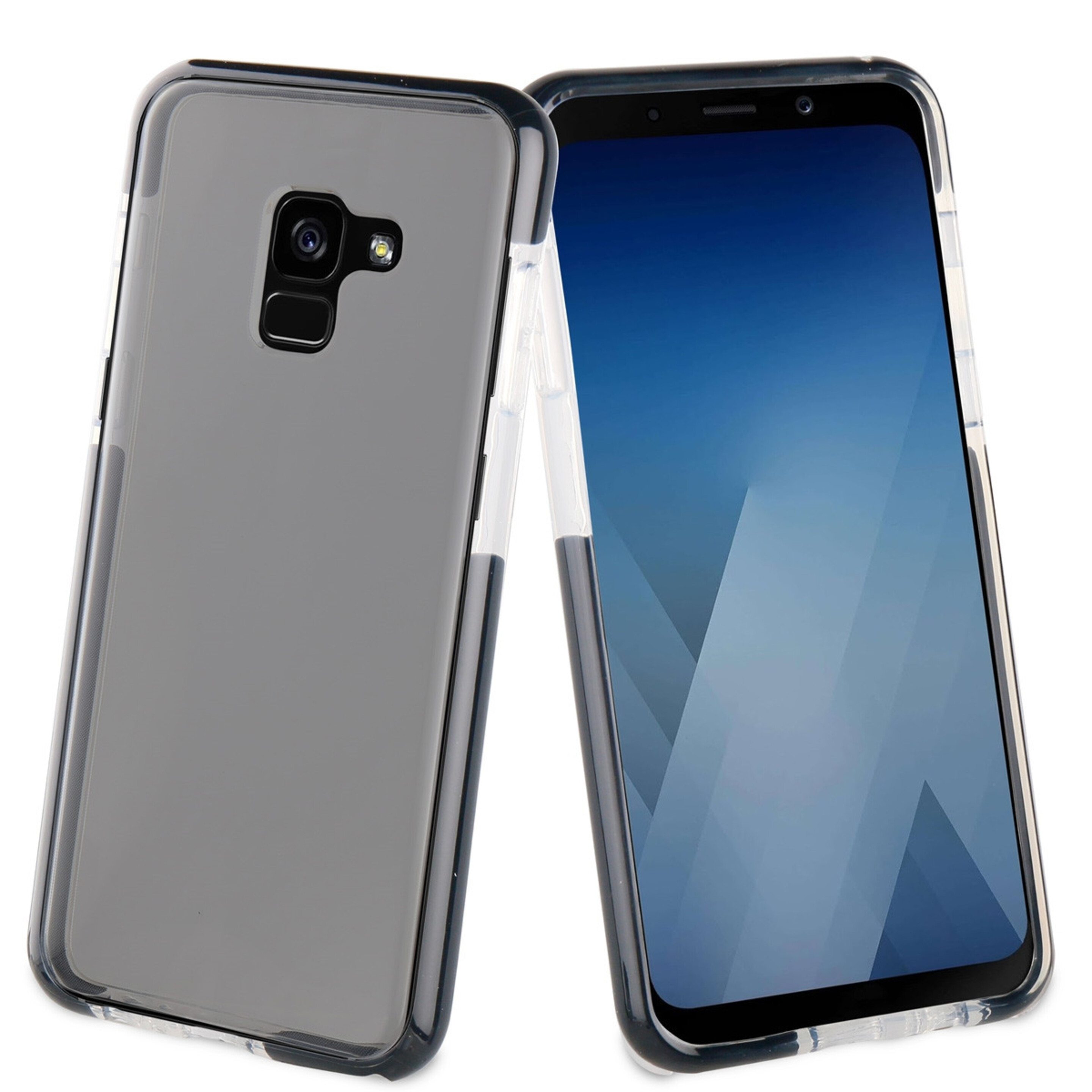 Muvit Pro Funda Cristal Soft Bump Samsung Galaxy A8 2018 Shockproof Transparente + Borde Negro