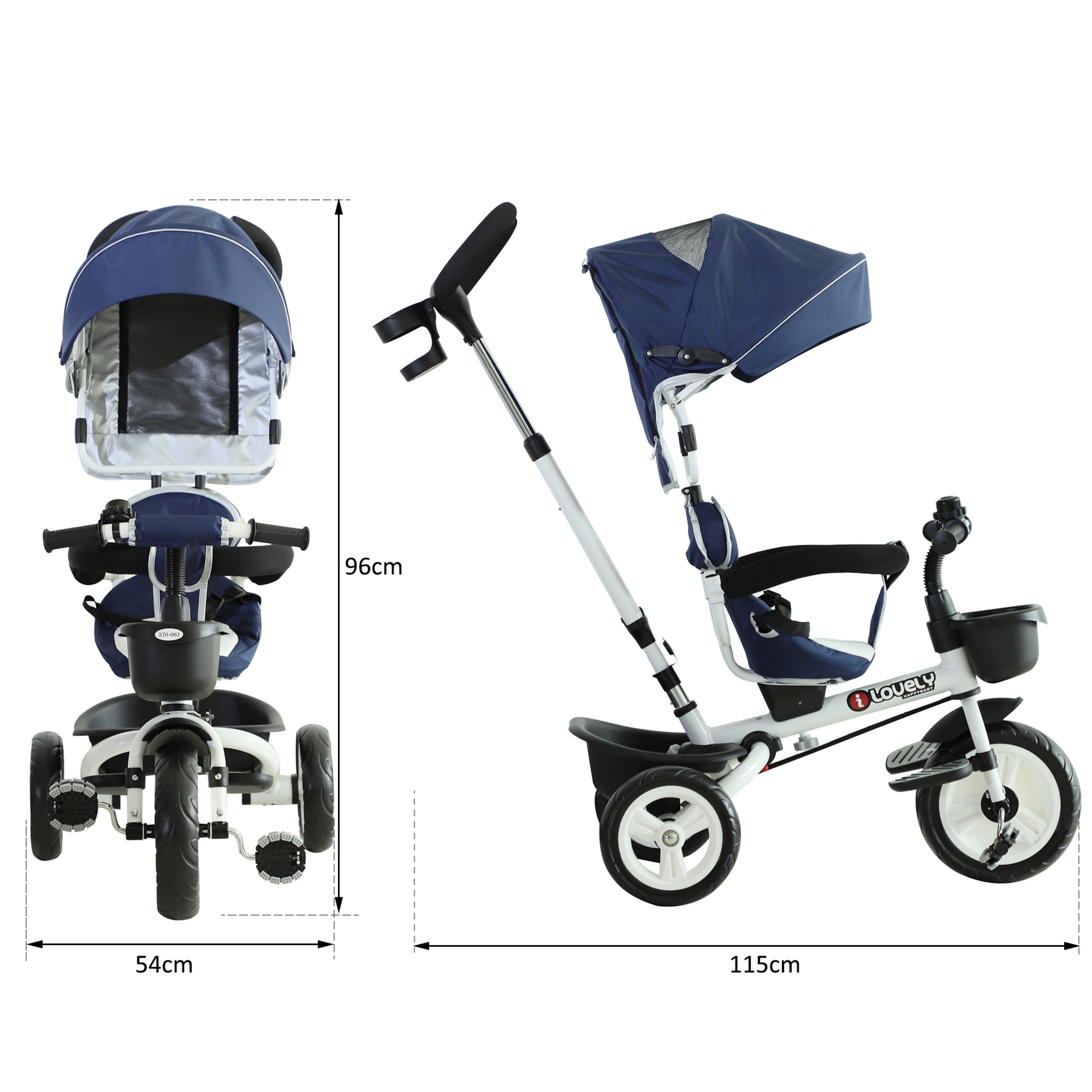 Homcom® Triciclo Bebé 4 En 1 Trolley Trike Bicicletas Para Niños +18 Mes Evolutivo Asiento Giratorio