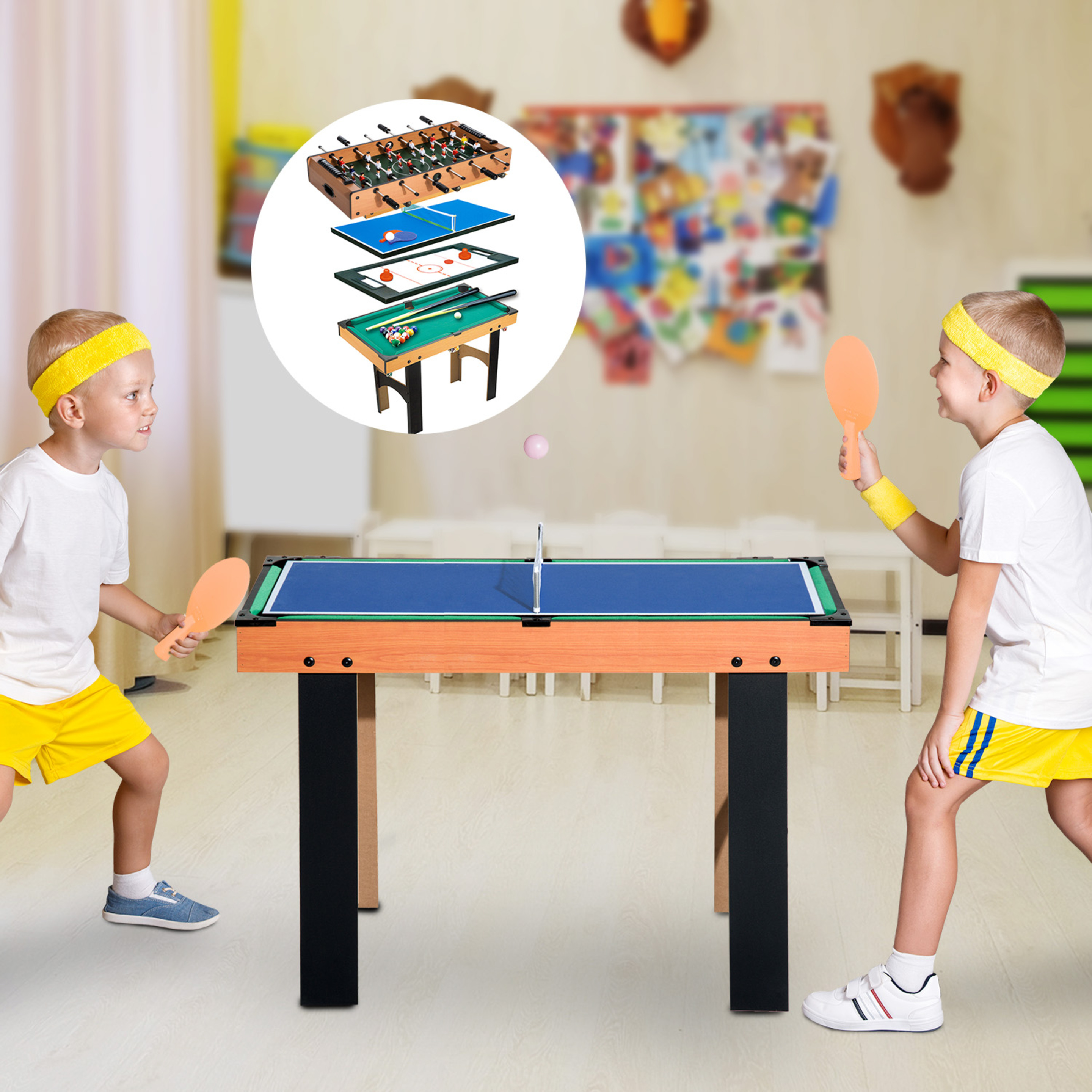 Homcom Mesa Multijuegos 4 En 1 Incluye Futbolín Air Hockey Ping-pong