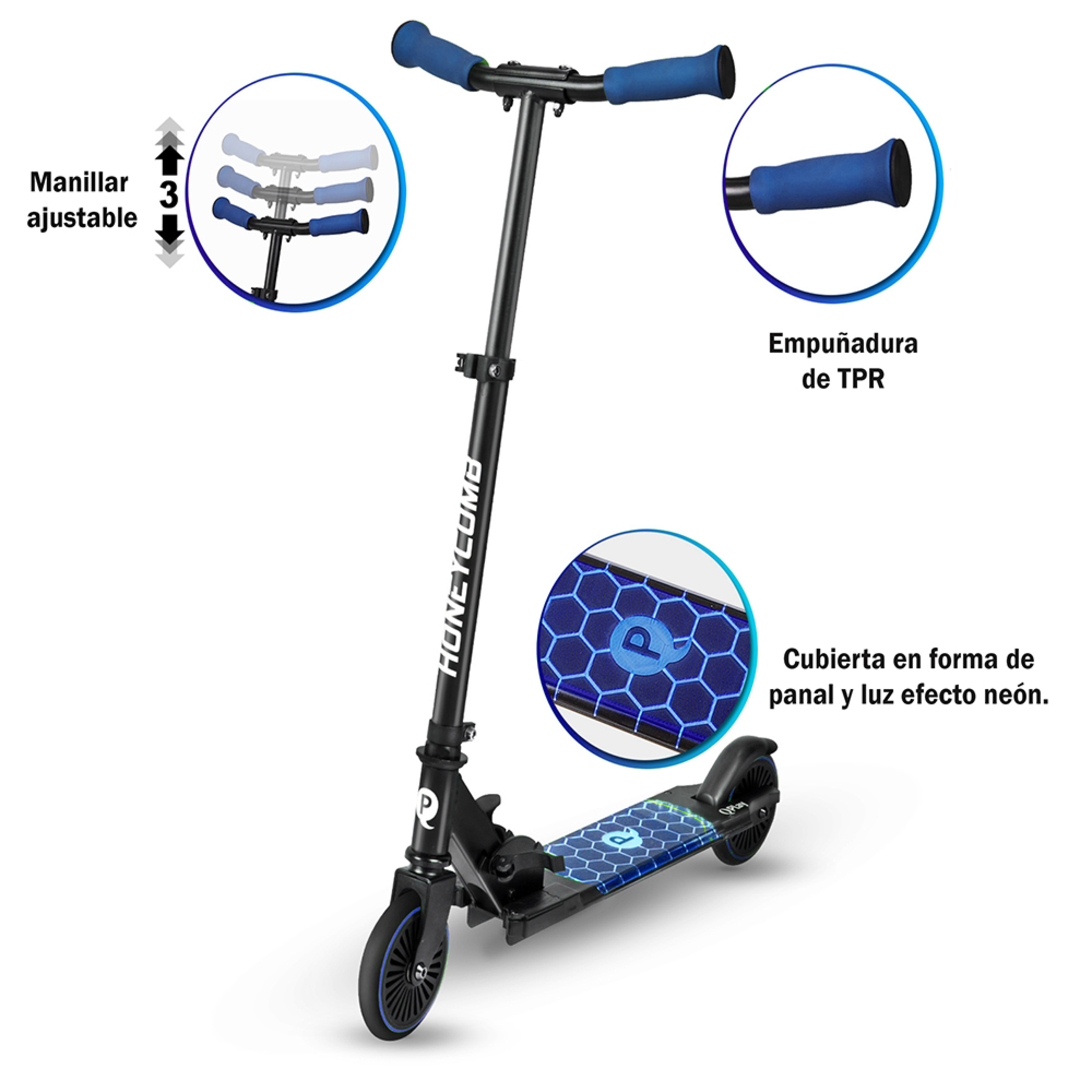 Qplay - Patinete Honey Comb Scooter Con Luces Led Rojo