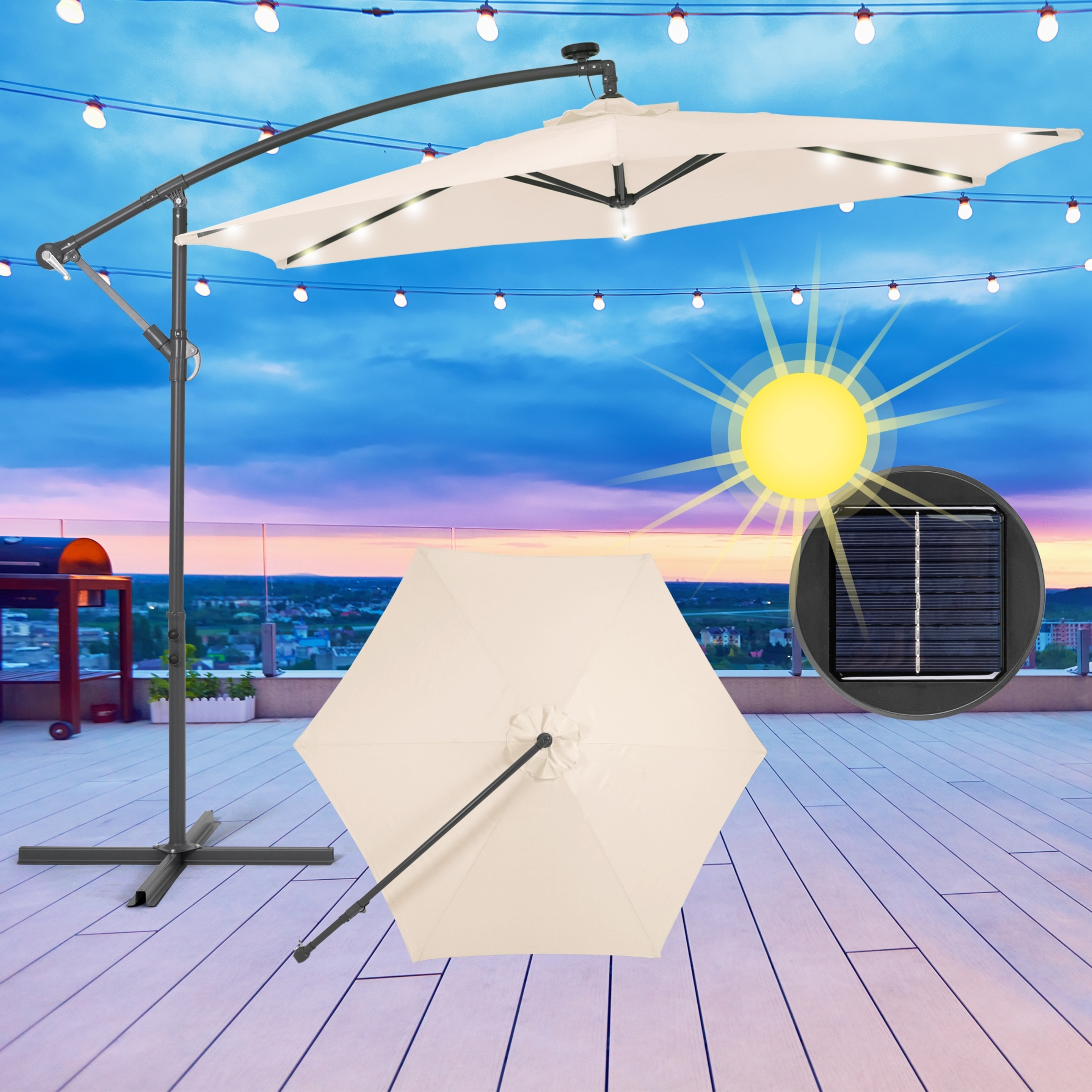 Sombrilla Parasol Con Luz Led, Protección Solar Y  Cubierta Ecd-germany