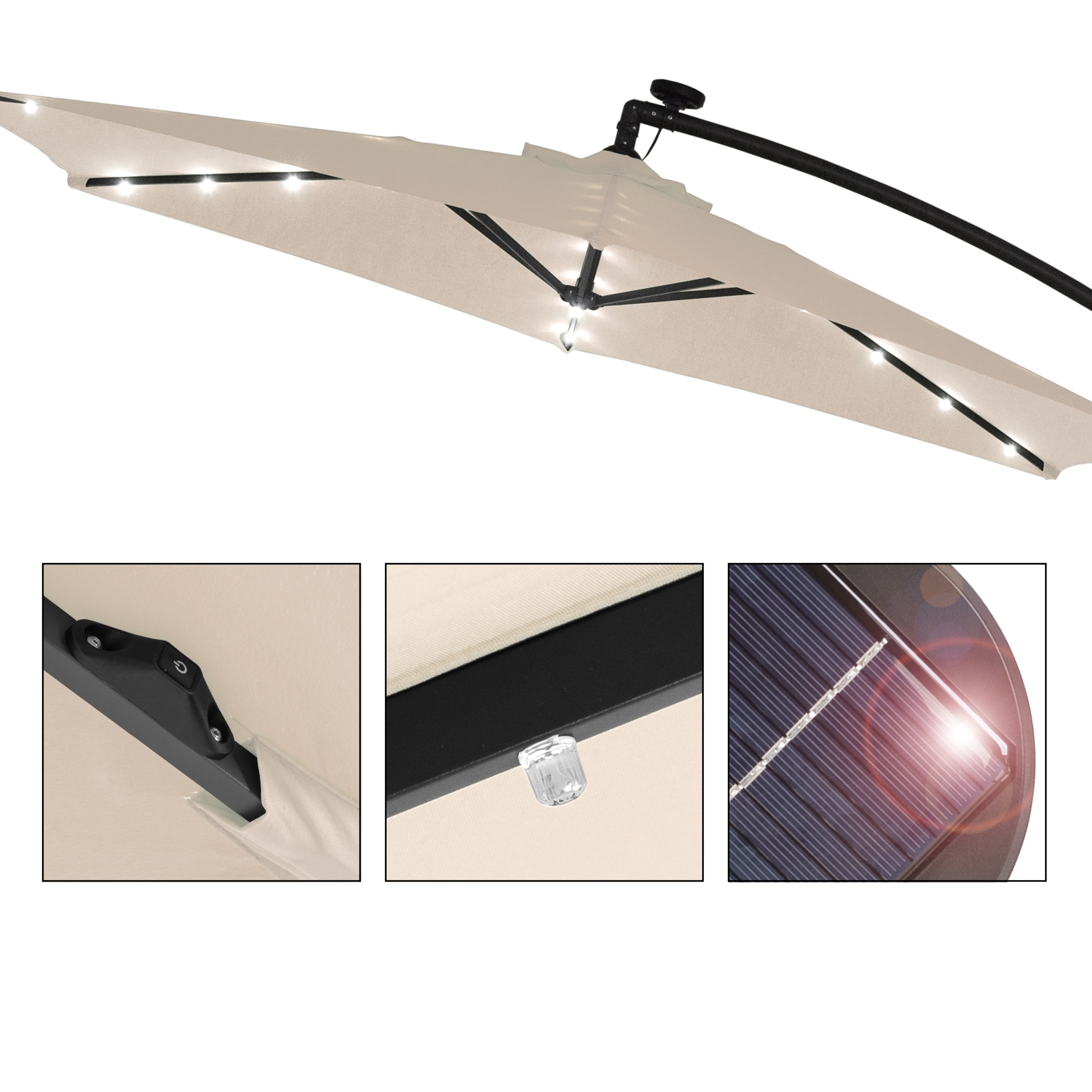 Sombrilla Parasol Con Luz Solar Y  Aluminio Paragua Curvada