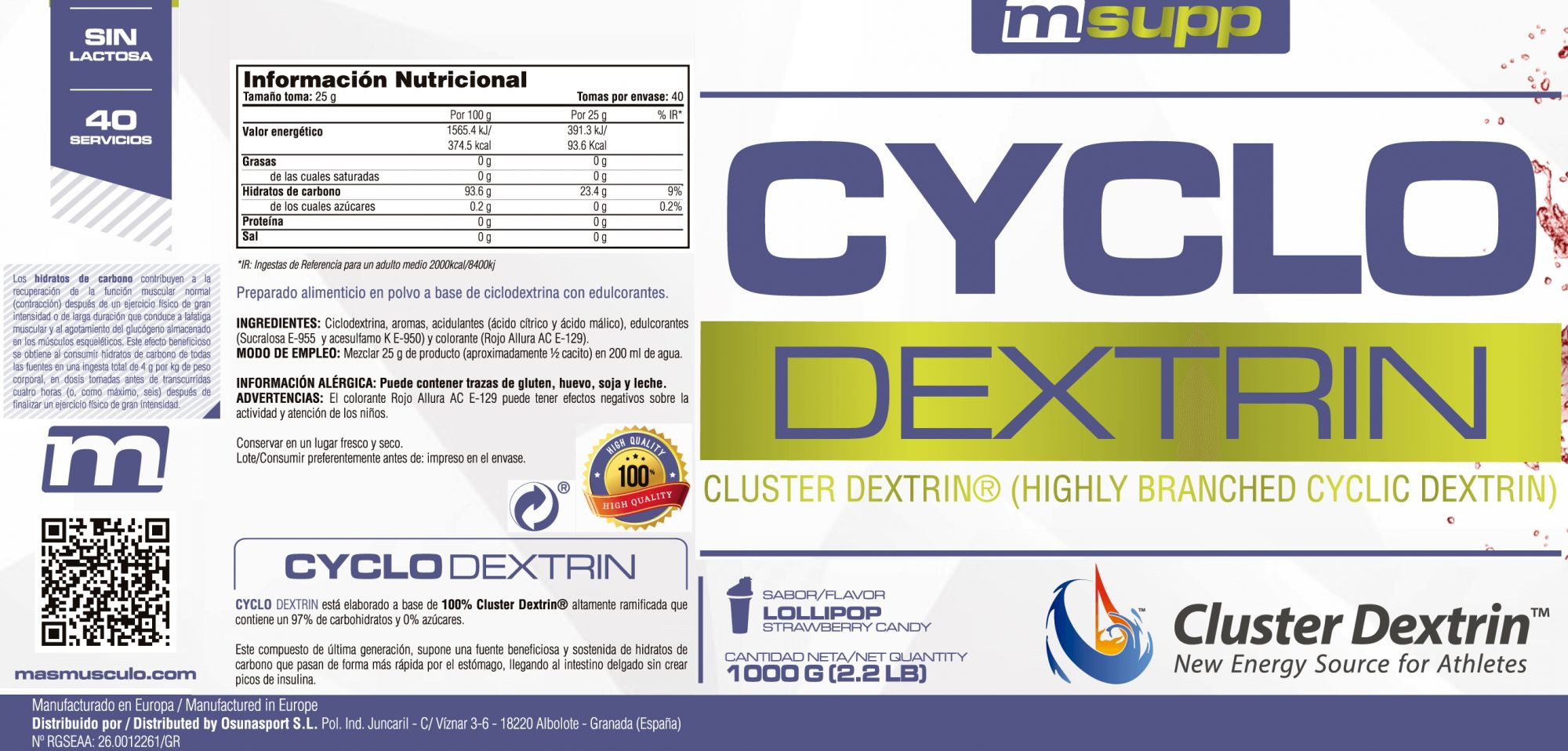 Ciclodextrina (cluster Dextrin) - 1kg De Mm Supplements Sabor Lollipop
