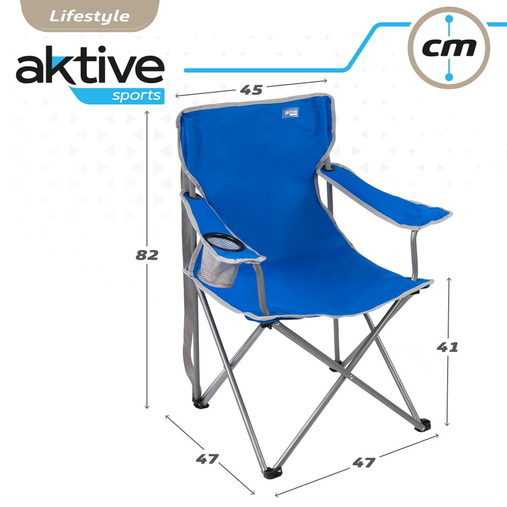 Cadeira De Campismo Dobrável Com Porta-copos Azul Aktive