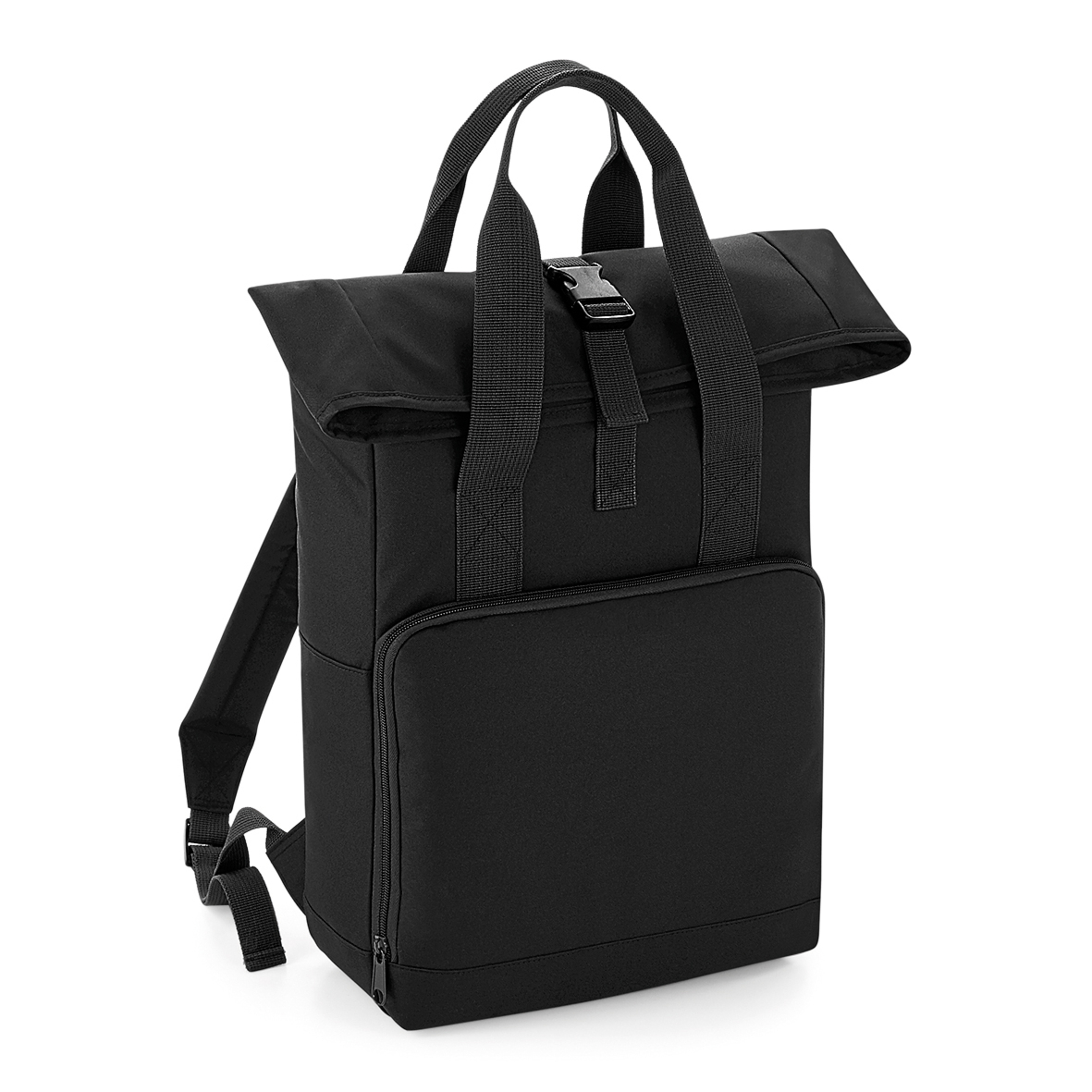 Bagbase - Mochila De Solapa Enrollada Y Asas Para Llevar (Negro)