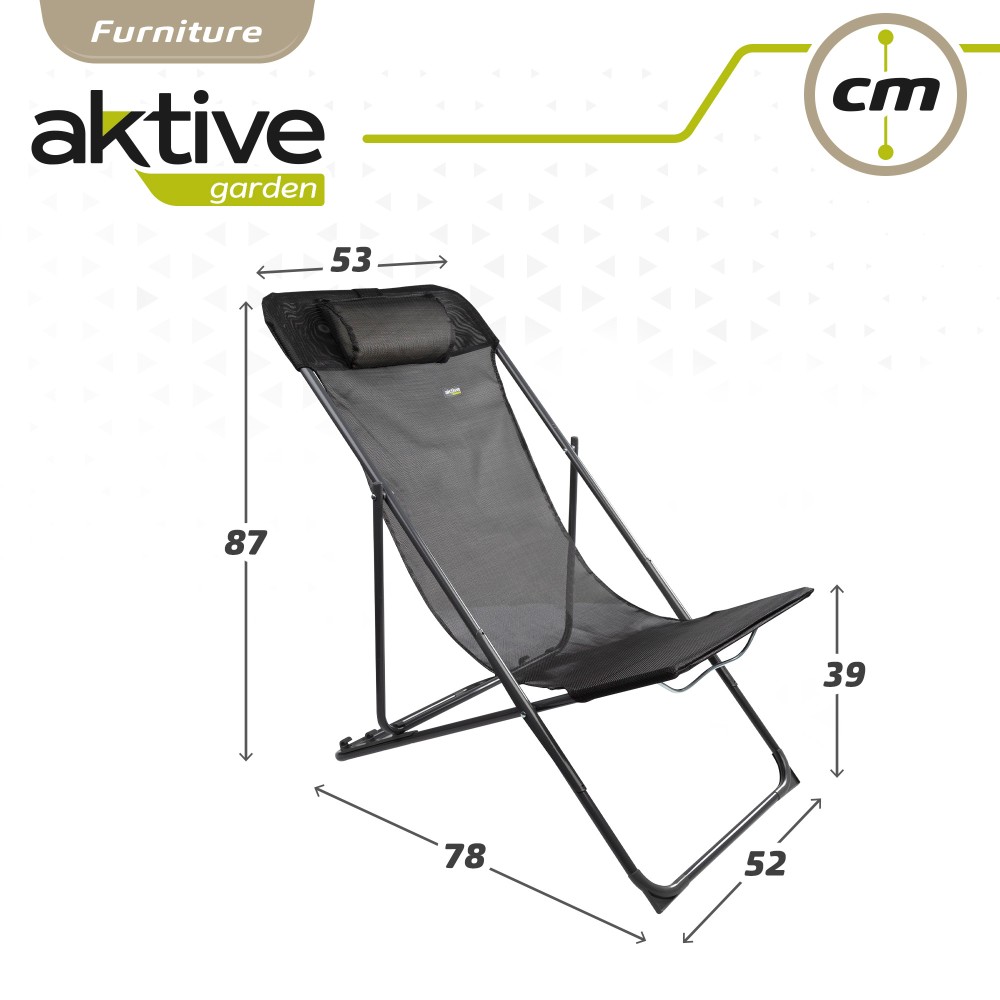 Cadeira De Jardim Dobrável Preta Multiposições C/almofada Aktive