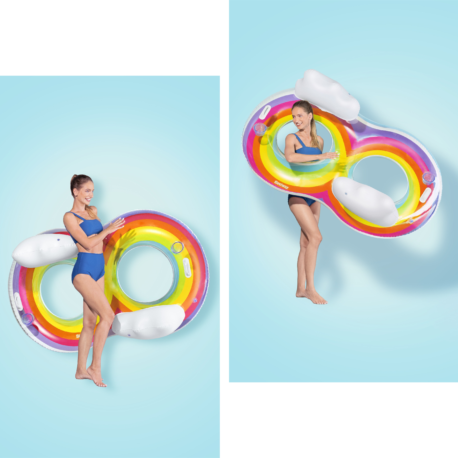 Flotador Hinchable Doble Para Playa O Piscina Bestway Rainbow Dreams Swin Tube 172x102 Cm Con 2