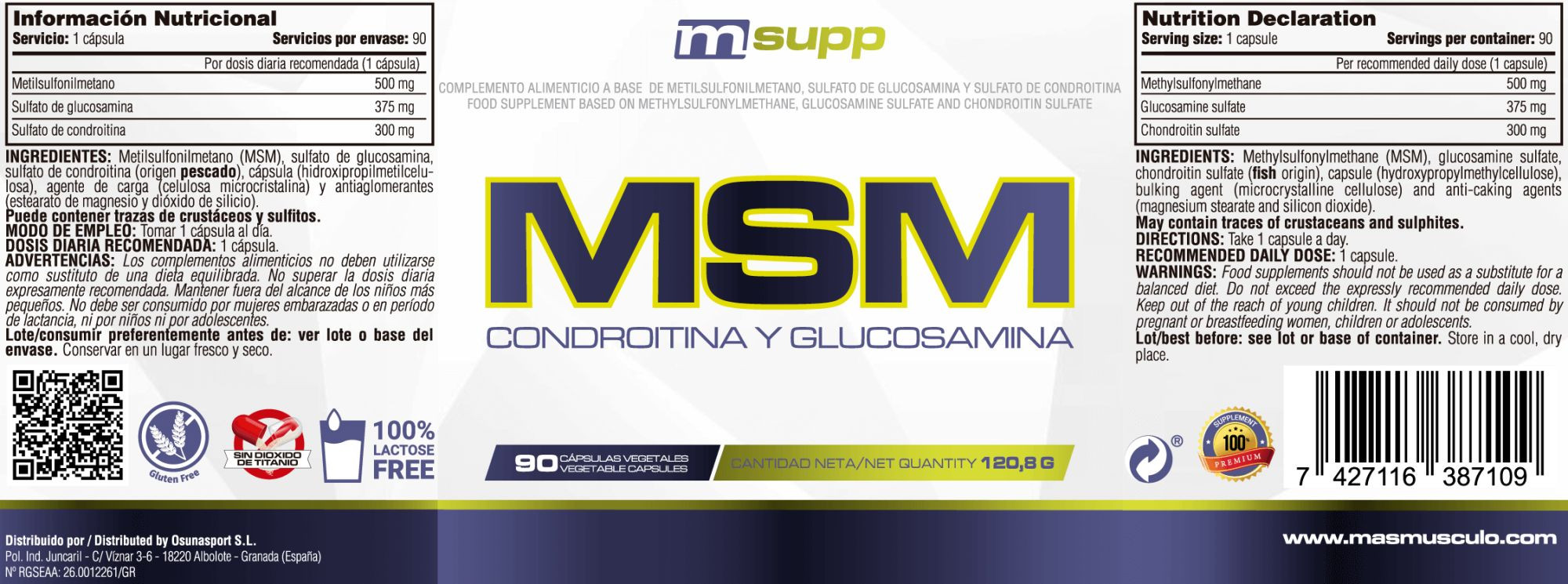 Msm Condroitina Y Glucosamina - 90 Cápsulas Vegetales De Mm Supplements