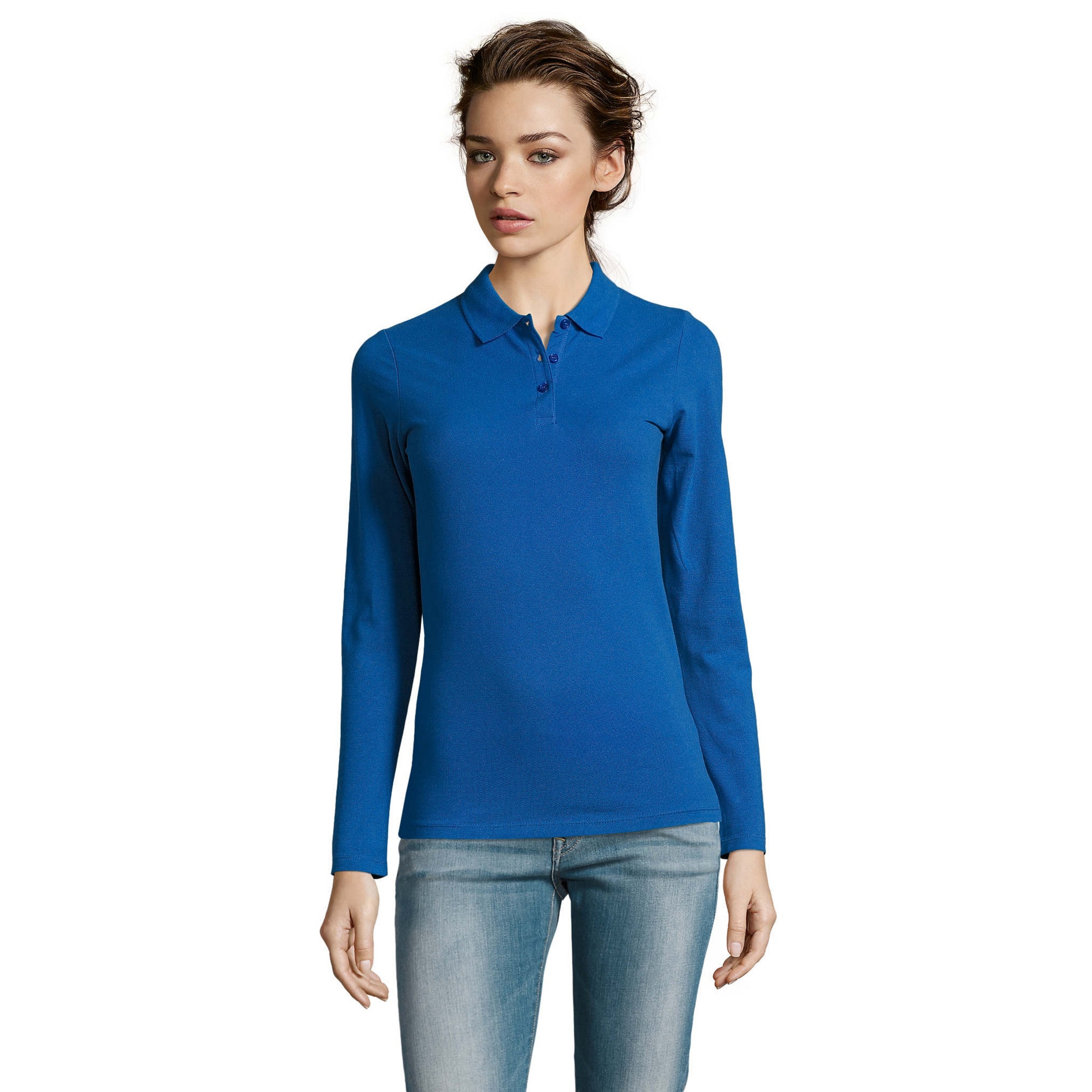 Mulheres/ladies Perfect Long Sleeve Pique Polo Shirt Sols (Royal Blue)