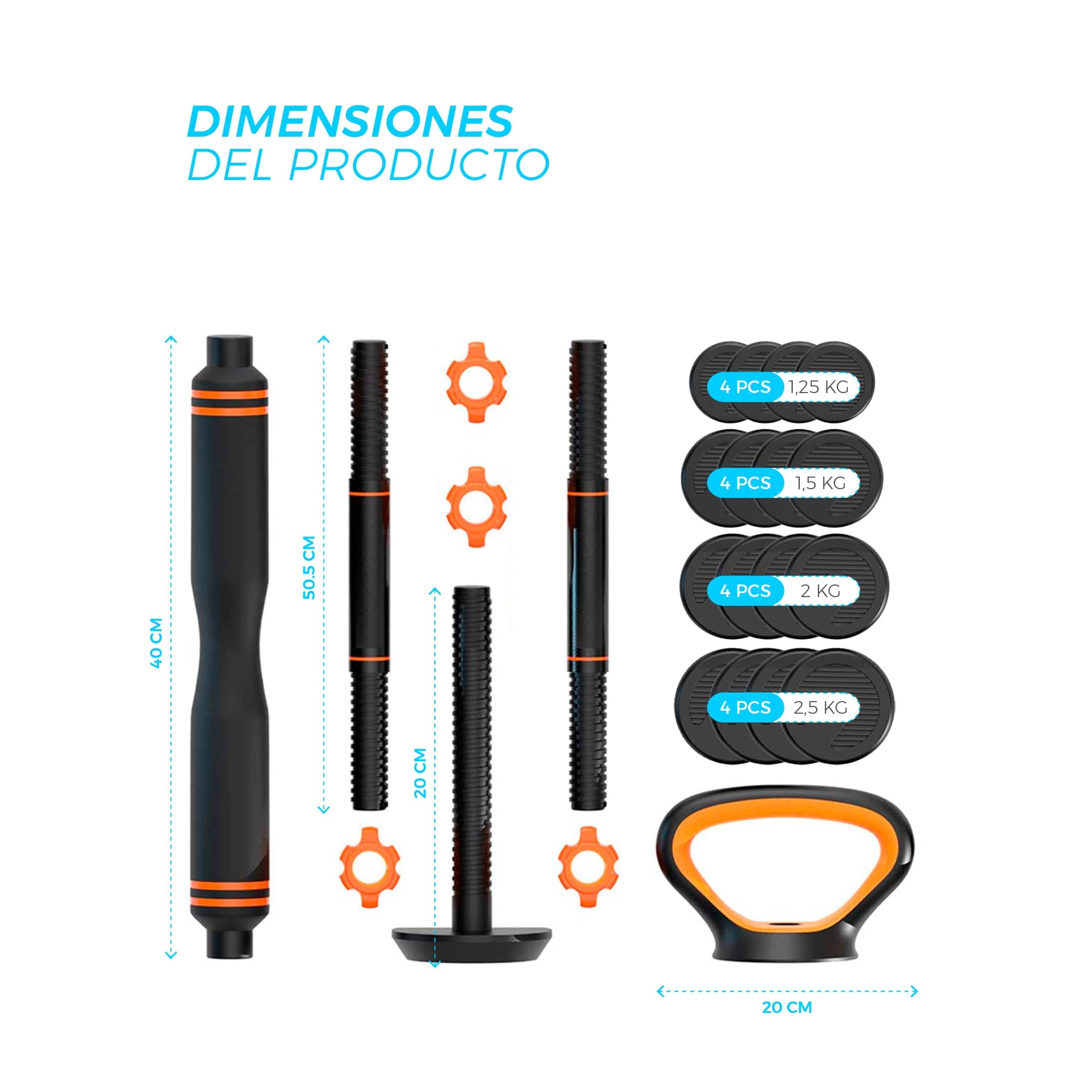 Kit Mancuernas, Barra Y Pesa Rusa Xiaomi 30 Kg