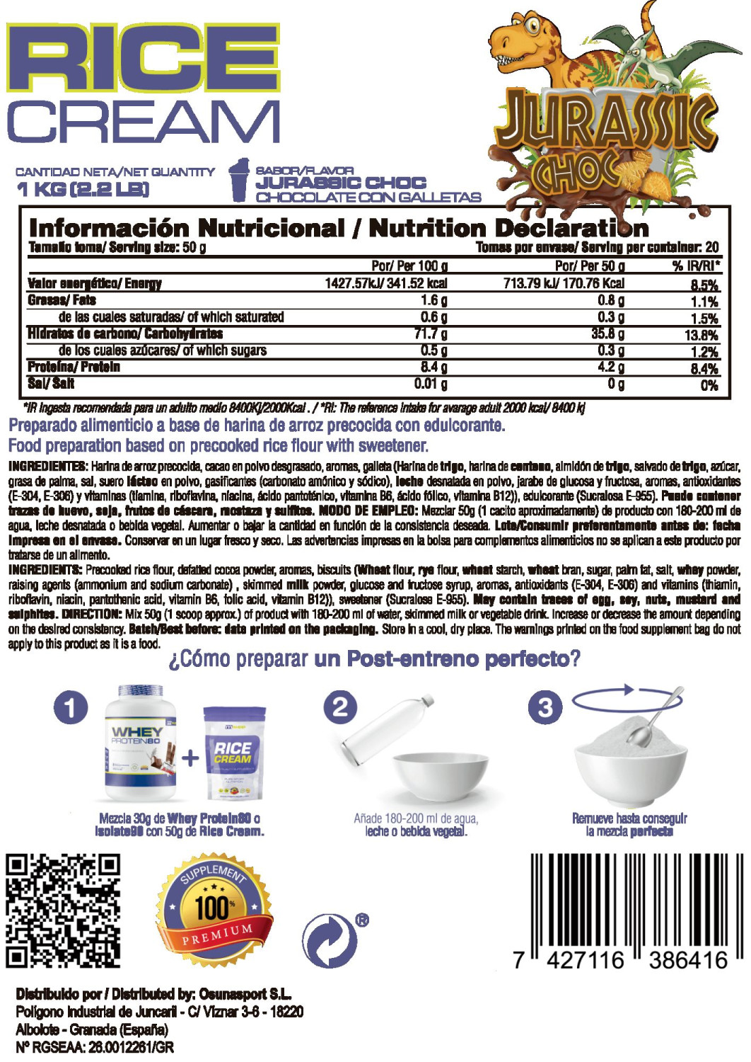 Rice Cream (crema De Arroz Precocida) - 1kg De Mm Supplements Sabor Jurassic Choc