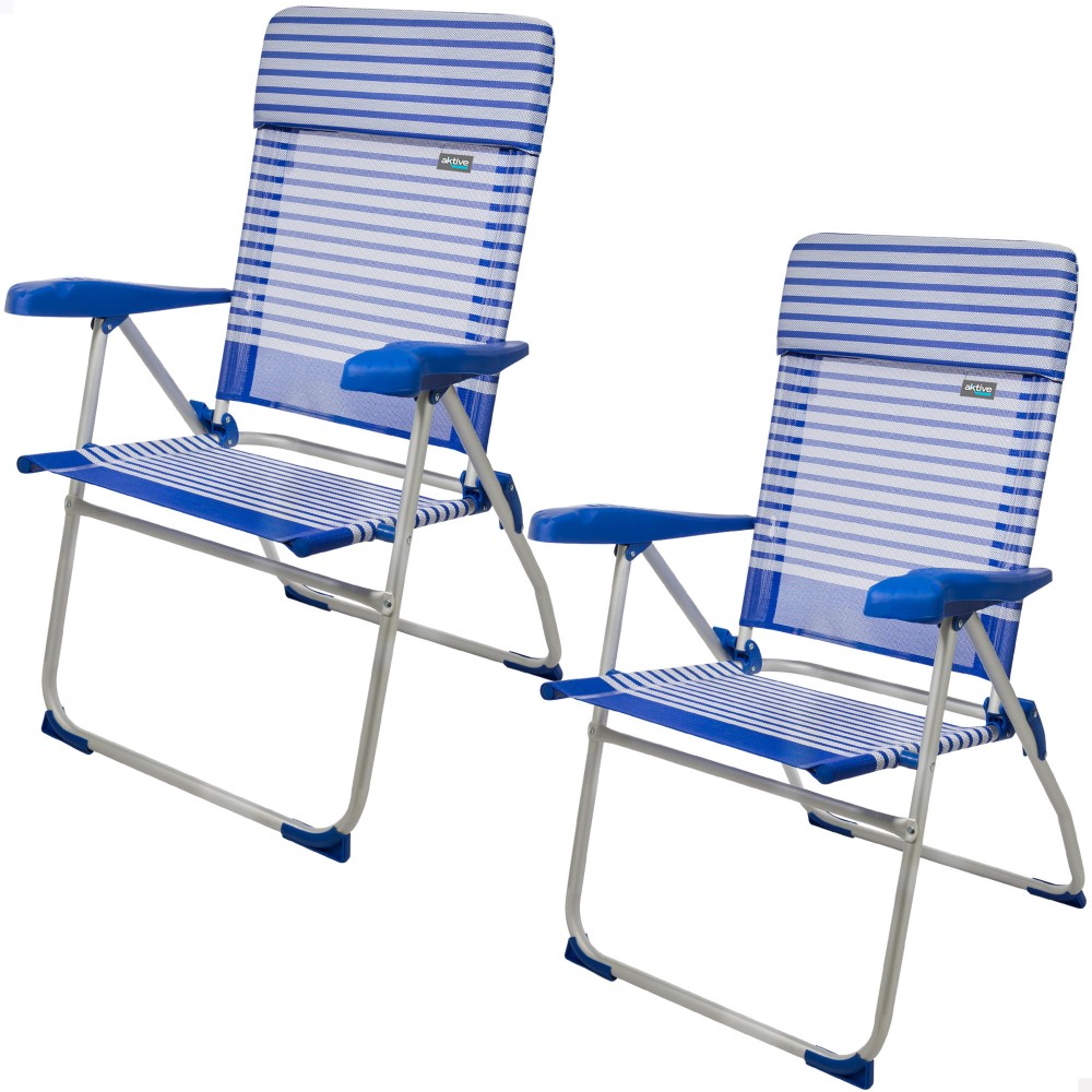 Pacote De Poupança De 2 Cadeiras De Praia Anti-inclinação Multiposições Sicilia Com Almofada 48x62x101 Cm Aktive