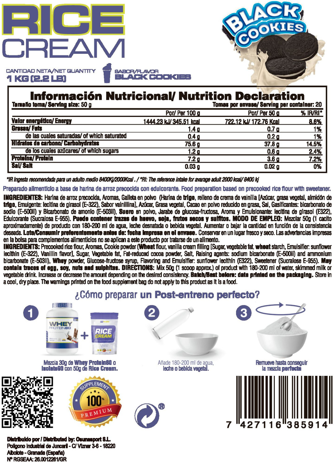 Rice Cream (crema De Arroz Precocida) - 1kg De Mm Supplements Sabor Black Cookies