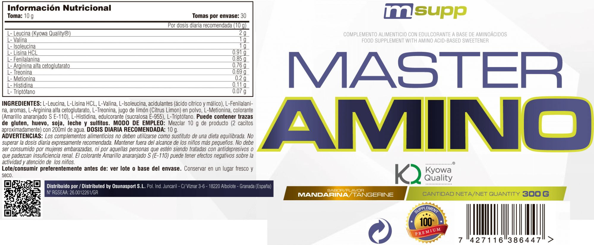 Master Amino - 300g De Mm Supplements Sabor Mandarina