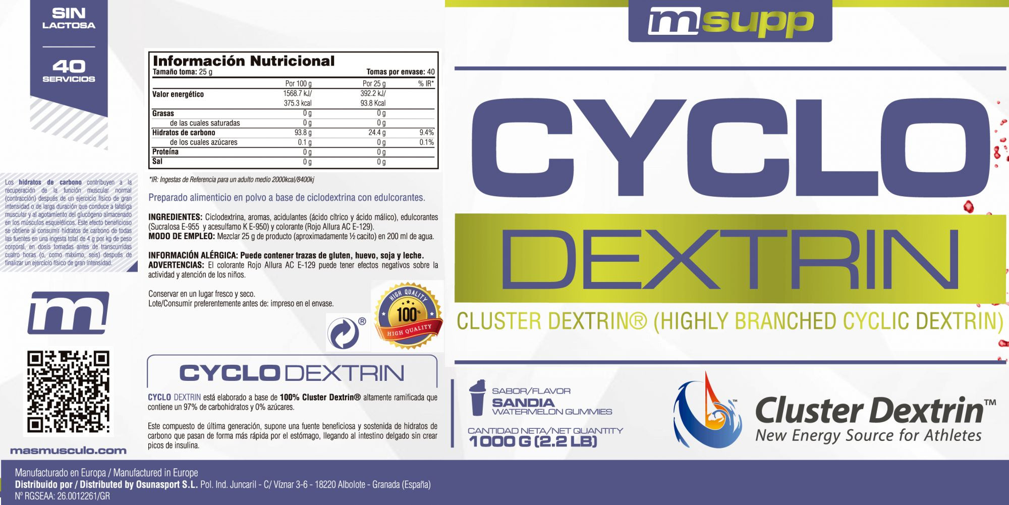 Ciclodextrina (cluster Dextrin) - 1kg De Mm Supplements Sabor Sandias De Gominola