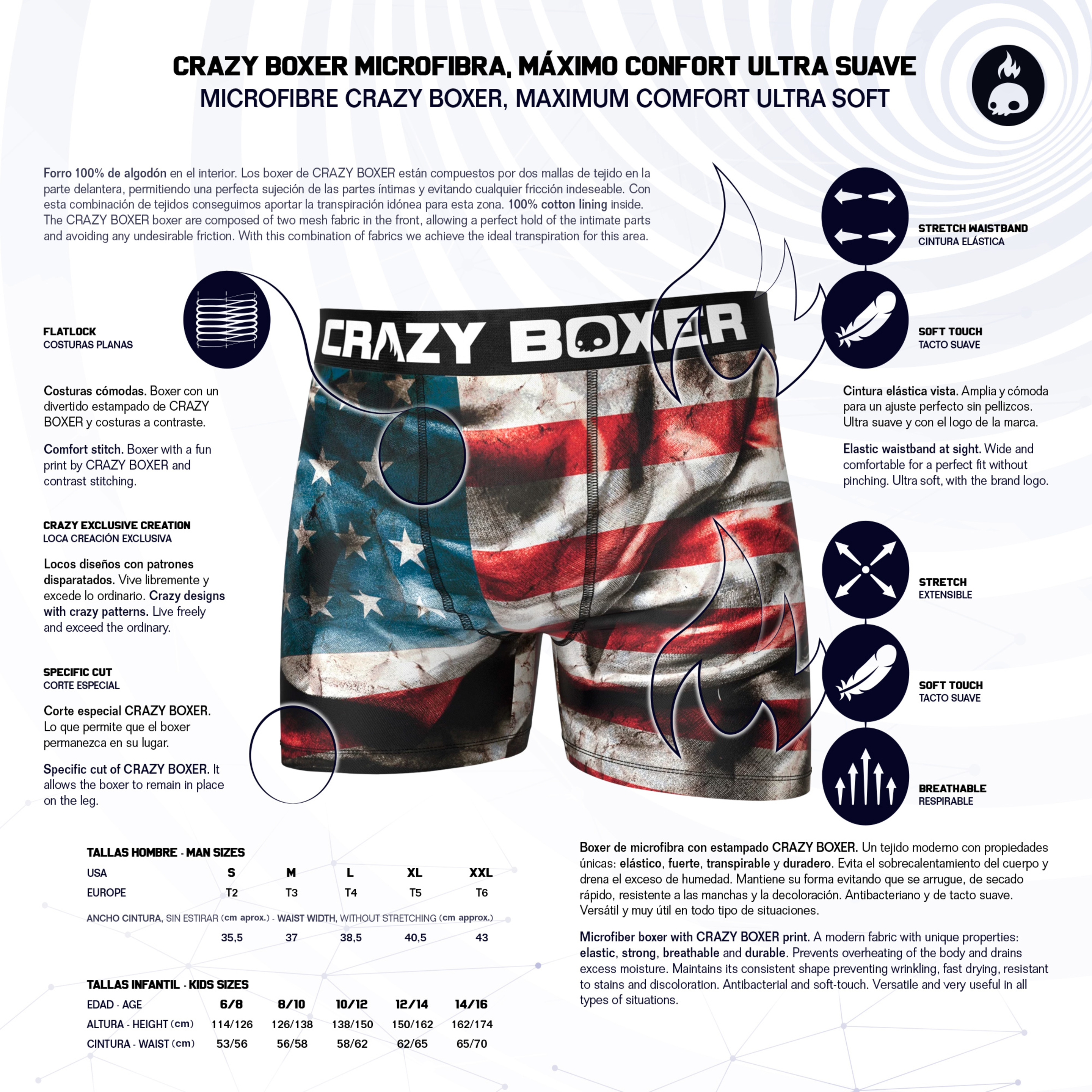 Calzoncillos Bandera Crazy Boxer Usa - Negro - Casual Hombre  MKP