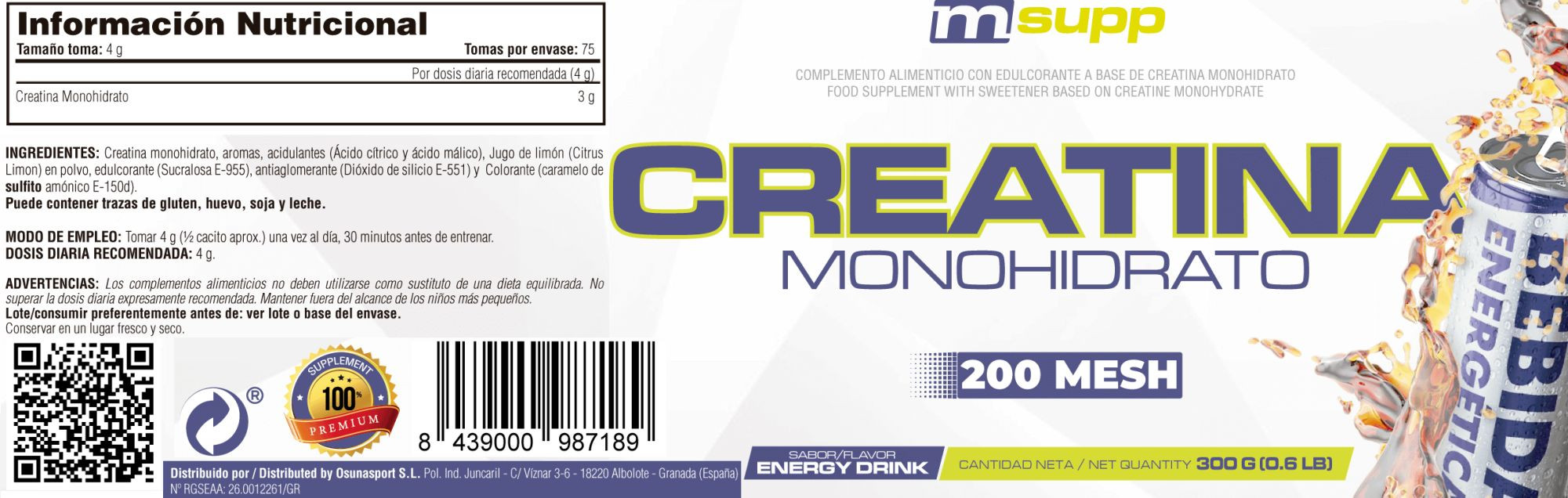 Creatina 200 Mesh - 300g De Mm Supplements Sabor Bebida Energetica  MKP