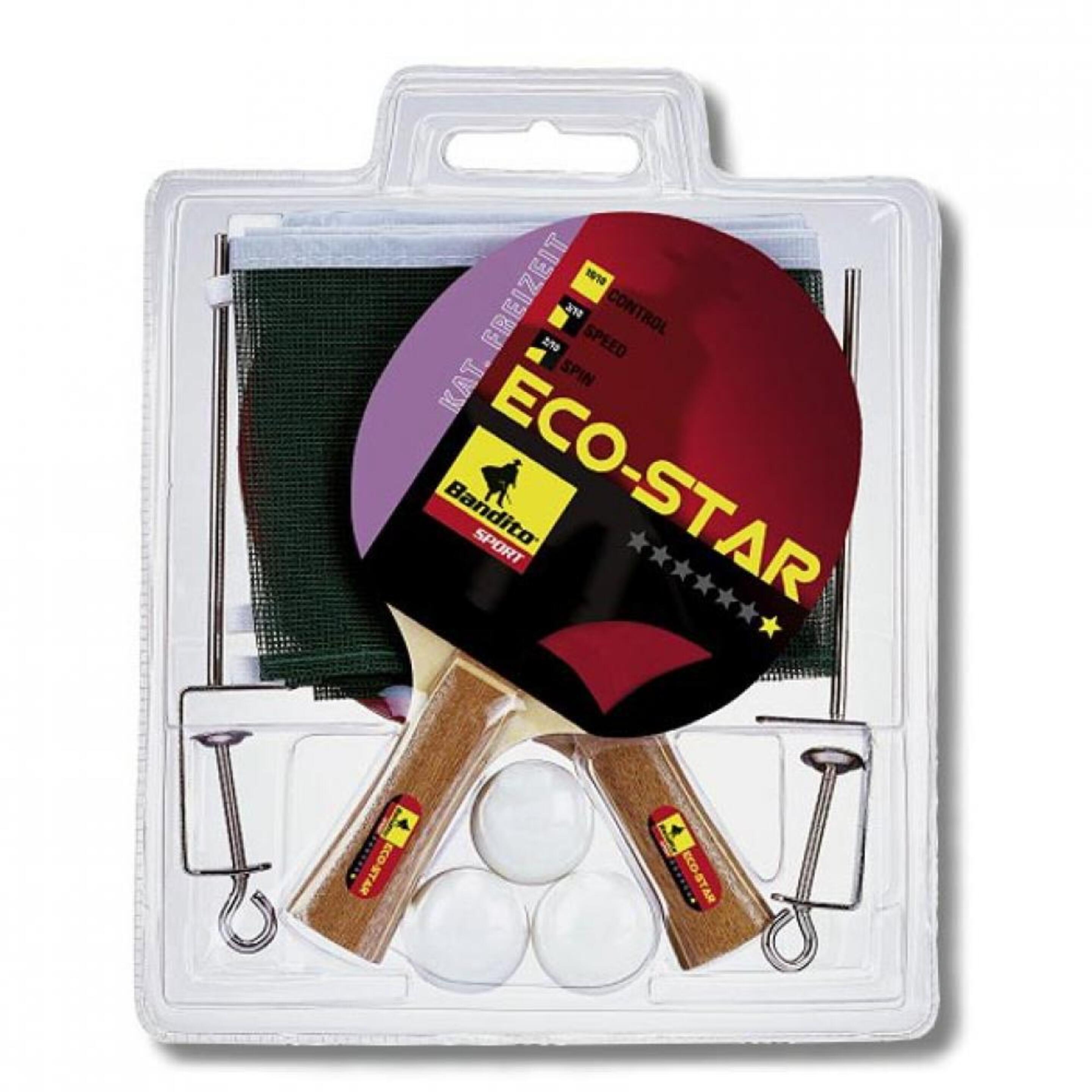 Pack 2 Pala Ping Pong + 3 Bolas + Red Bandito Sport Eco-star 4110.01 - Negro - Pack 2 Pala Ping Pong + 3 Bolas + R  MKP