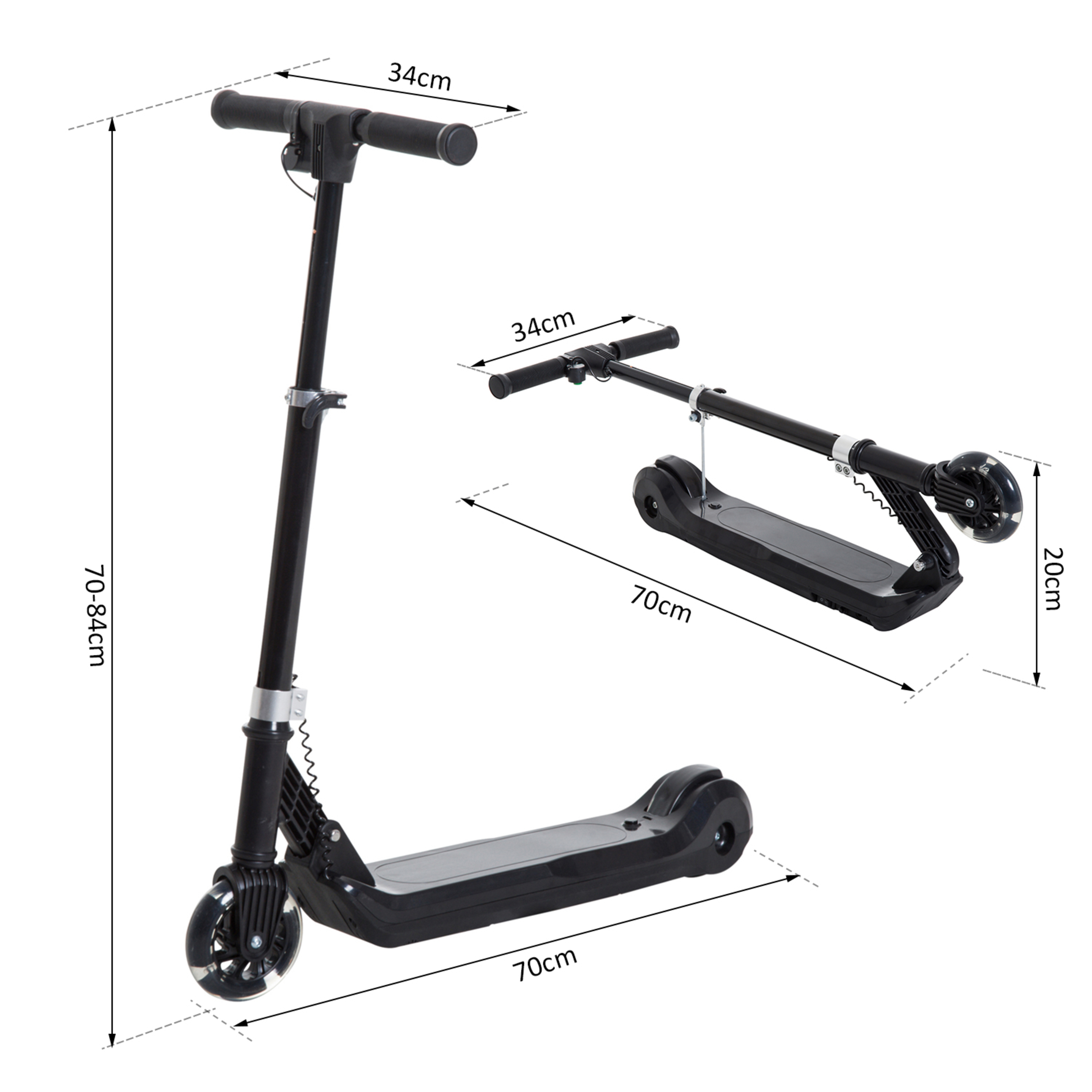 Homcom Patinete Eléctrico Scooter Manopatín Con Manillar Ajustable Plegable Con Doble Freno Carga 45