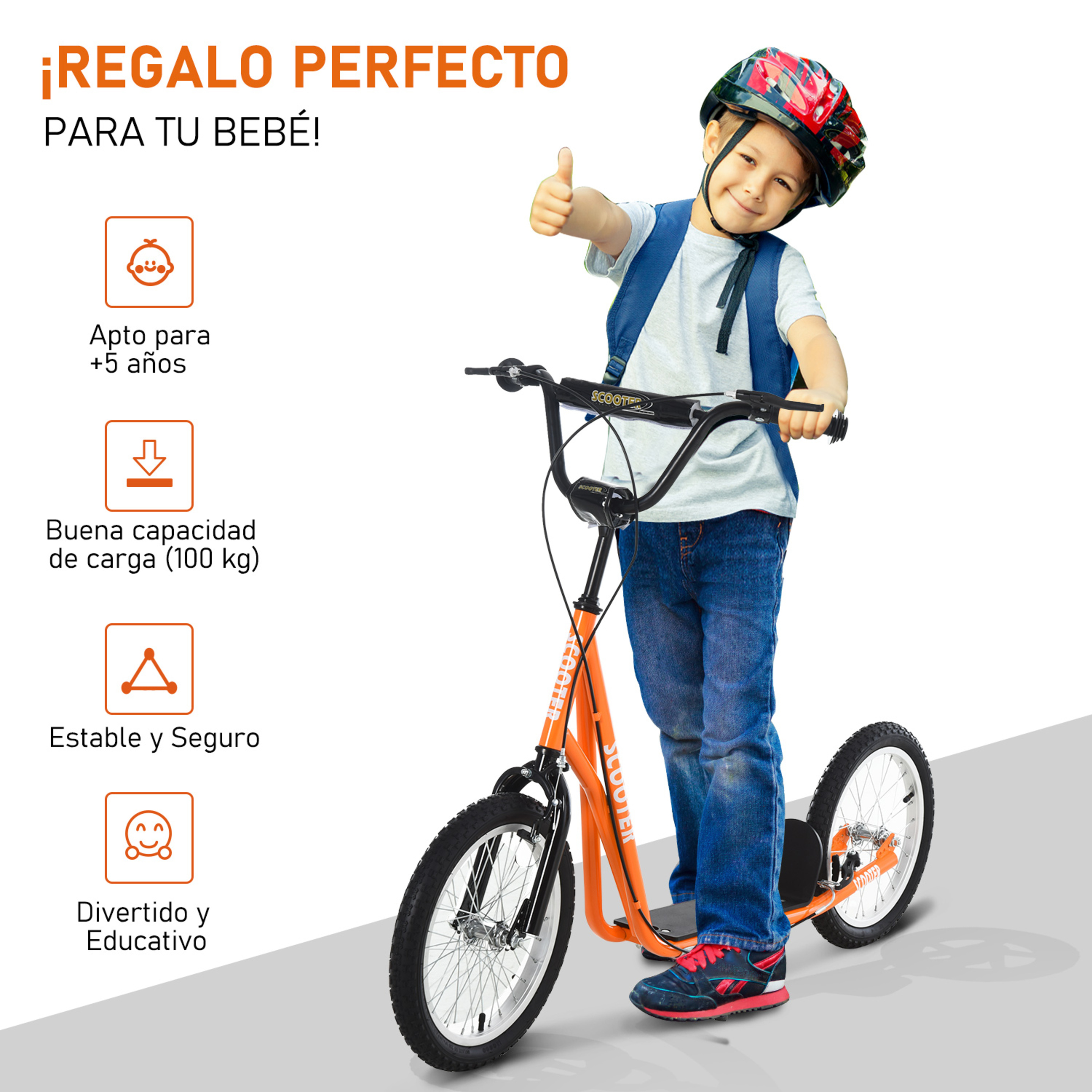 Homcom Scooter Patinete Con Manillar Ajustable En Altura 2 Neumáticos C